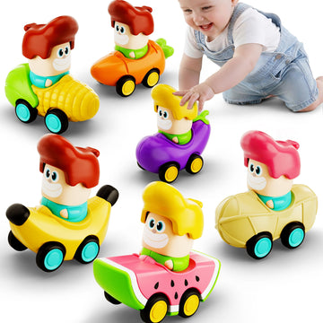 iPlay, iLearn Press to Go Car Toys for Toddlers 1-3, Baby Fruit Racing Cars