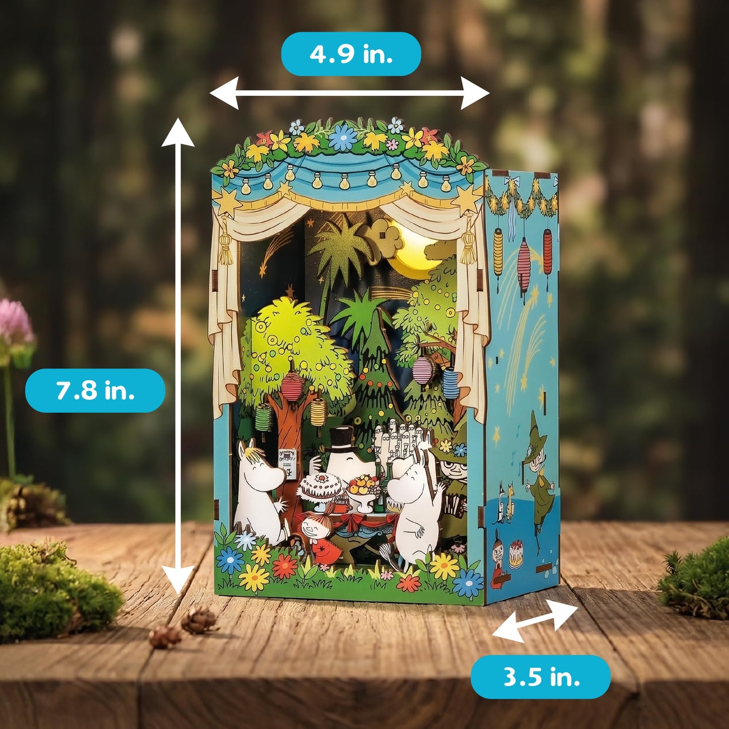 Hands Craft Moomin Moominous Dance Party Book Nook Kit - Fun 3D Puzzle with Touch LED Lights - DIY Wooden Craft Kit for Bookshelf Decor & Gifts