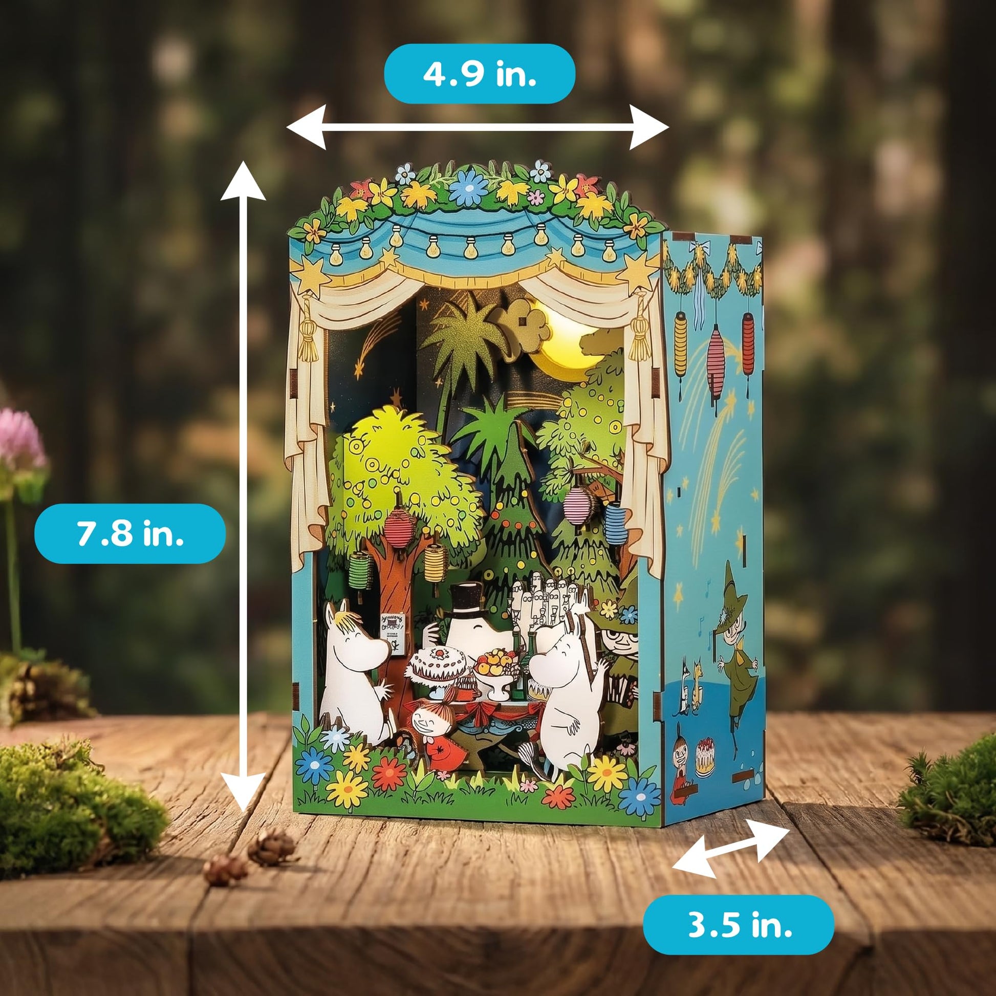 Hands Craft Moomin Moominous Dance Party Book Nook Kit - Fun 3D Puzzle with Touch LED Lights - DIY Wooden Craft Kit for Bookshelf Decor & Gifts