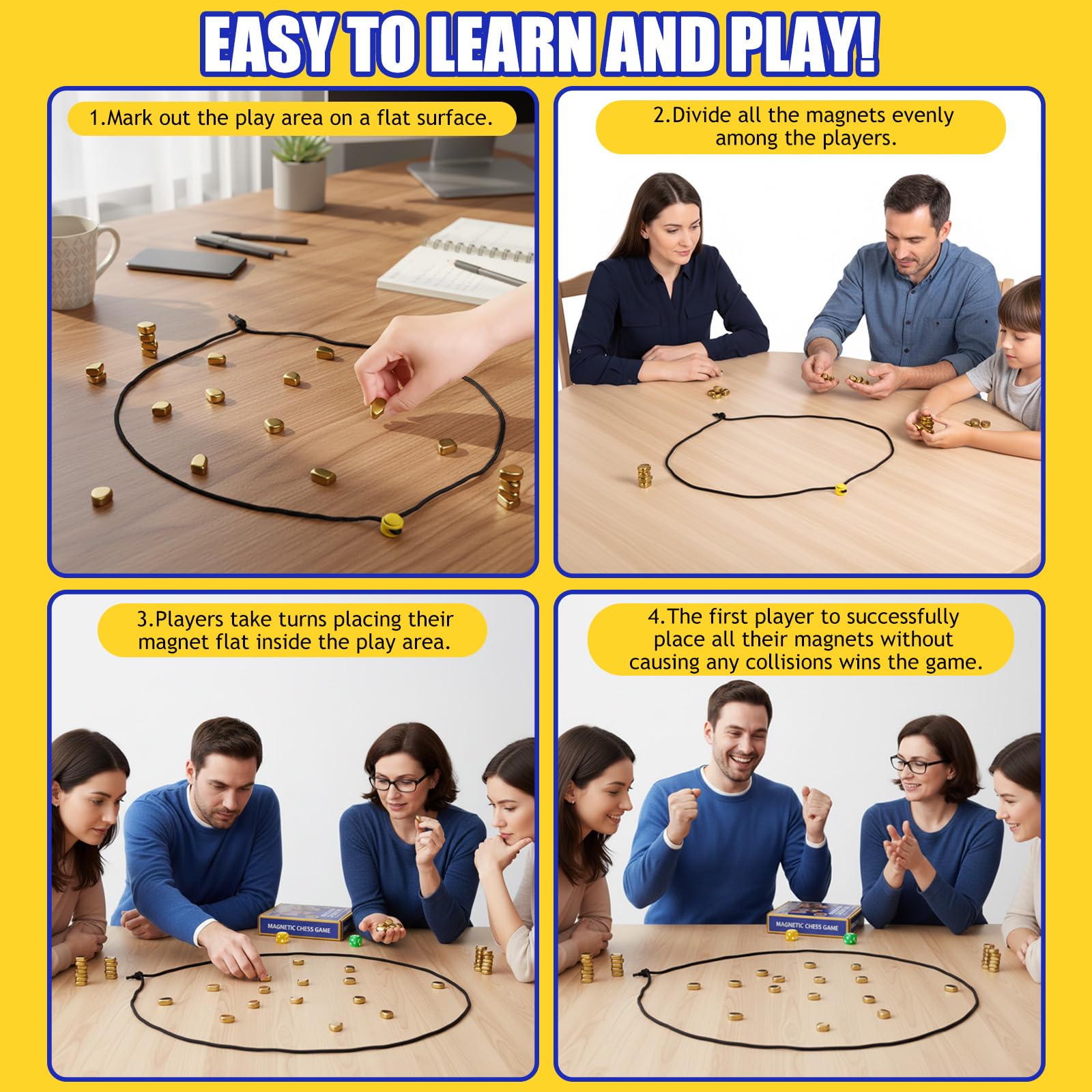 Magnetic Chess Game with Stones, Magnet Chess Game with String, 40 Magnetic Rocks, Mat, Dice and Storage Bag, Fun Magnetic Stones Game for Adults