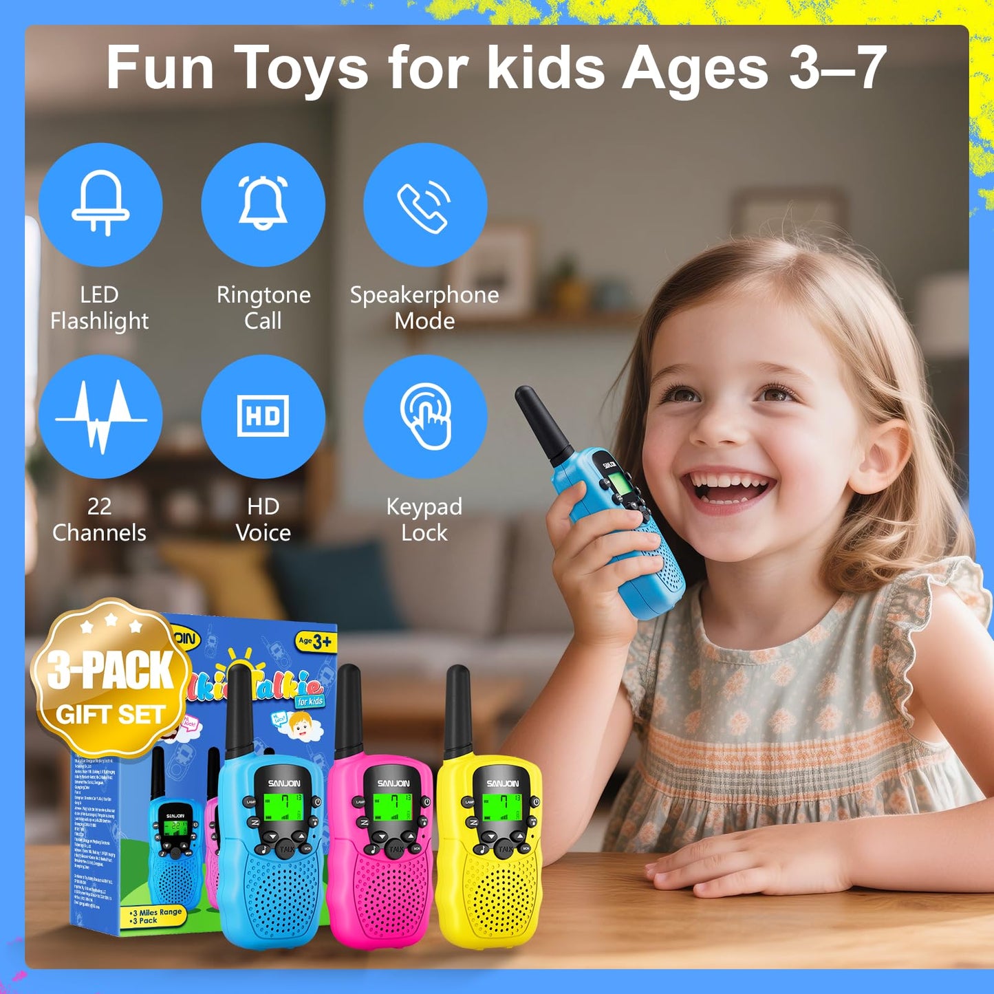 Walkie Talkies for Kids Games Outdoor Toys for 3-12 Year Old Boys Girls, 3 Miles Long Range Walkie Talkie to Camping Hiking, 4 Year Old Girl Birthday