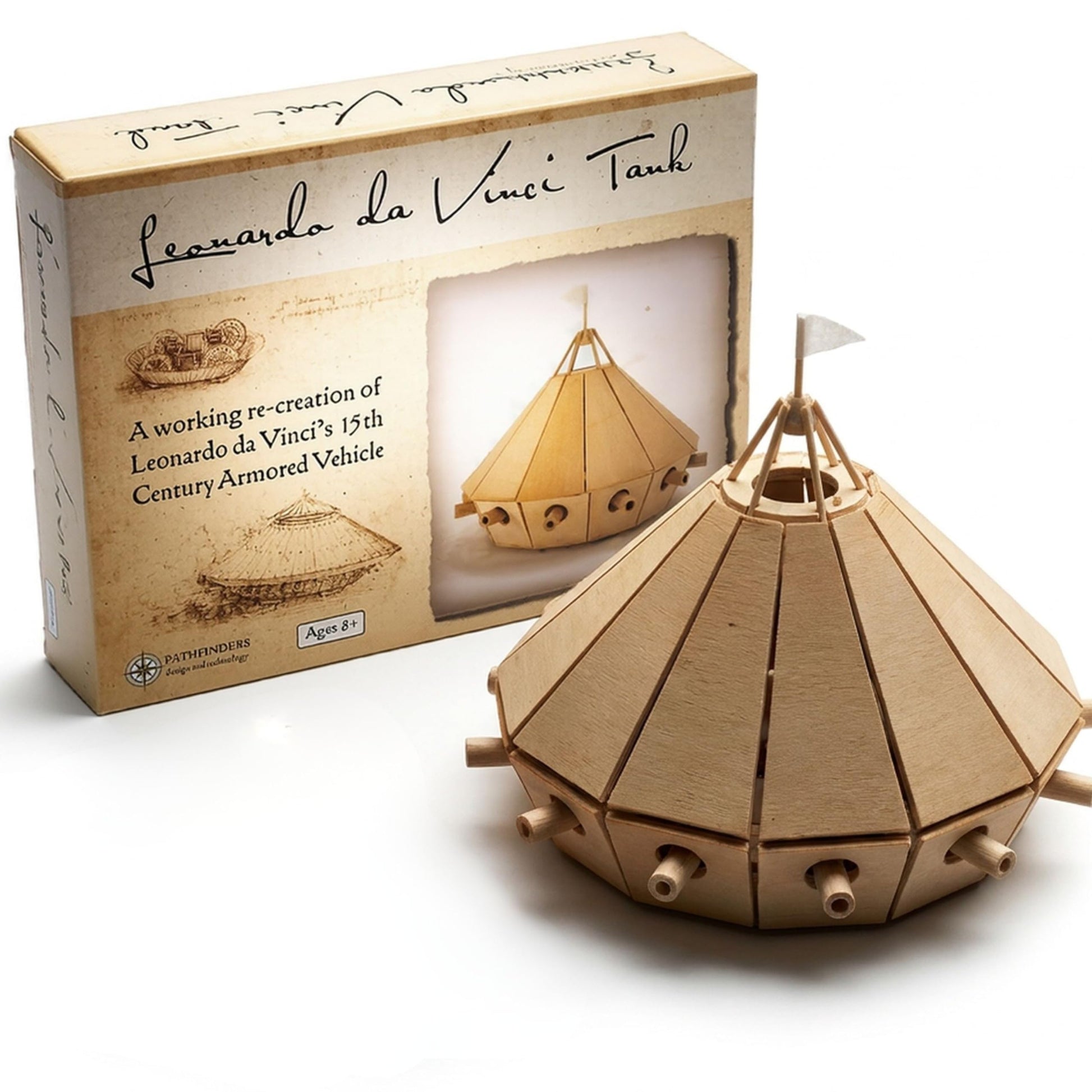 Pathfinders STEM Kit - Leonardo da Vinci Tank | Build It Yourself Wooden Model | Educational Engineering Project for Kids & Teens | Historical