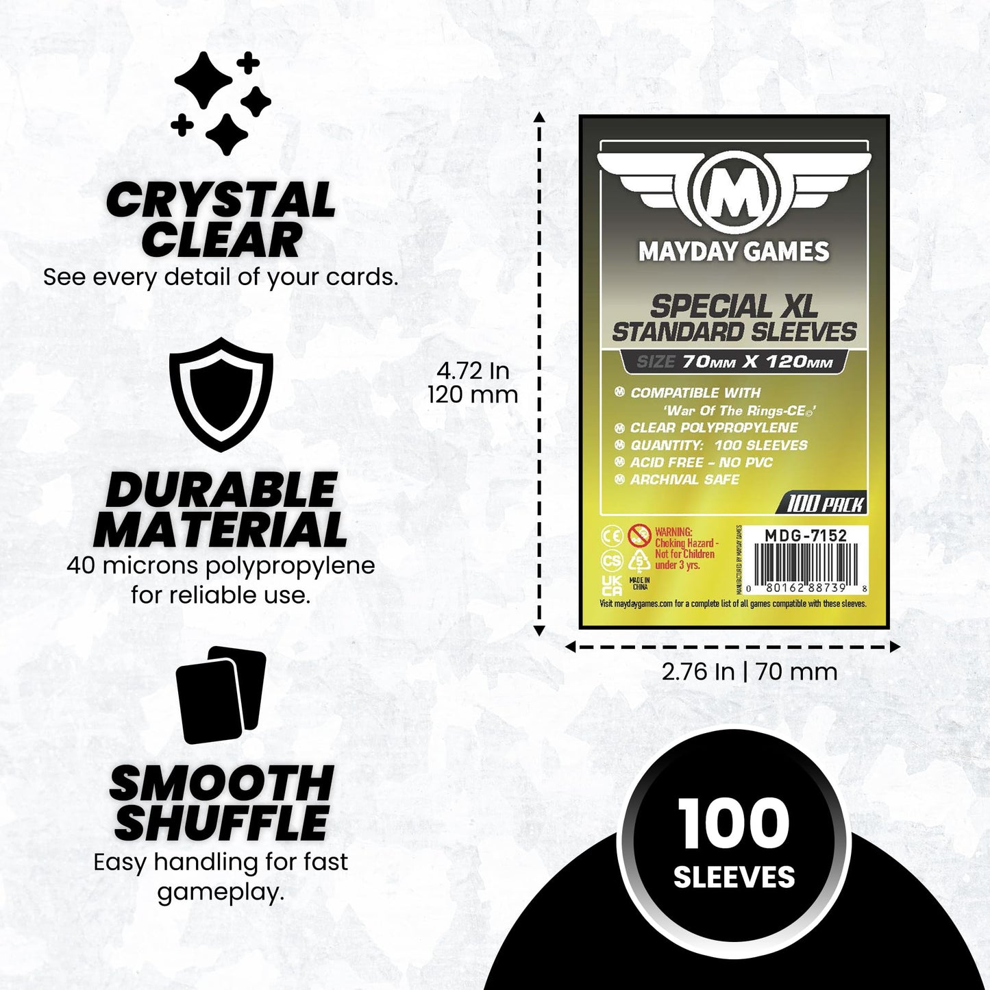 MayDay Games Tarot Card Sleeves 70x120mm - 100 Standard Clear Protectors, Perfect Fit Board Game Card Sleeves, 40 Micron, 100 Per Pack - MDG-7152