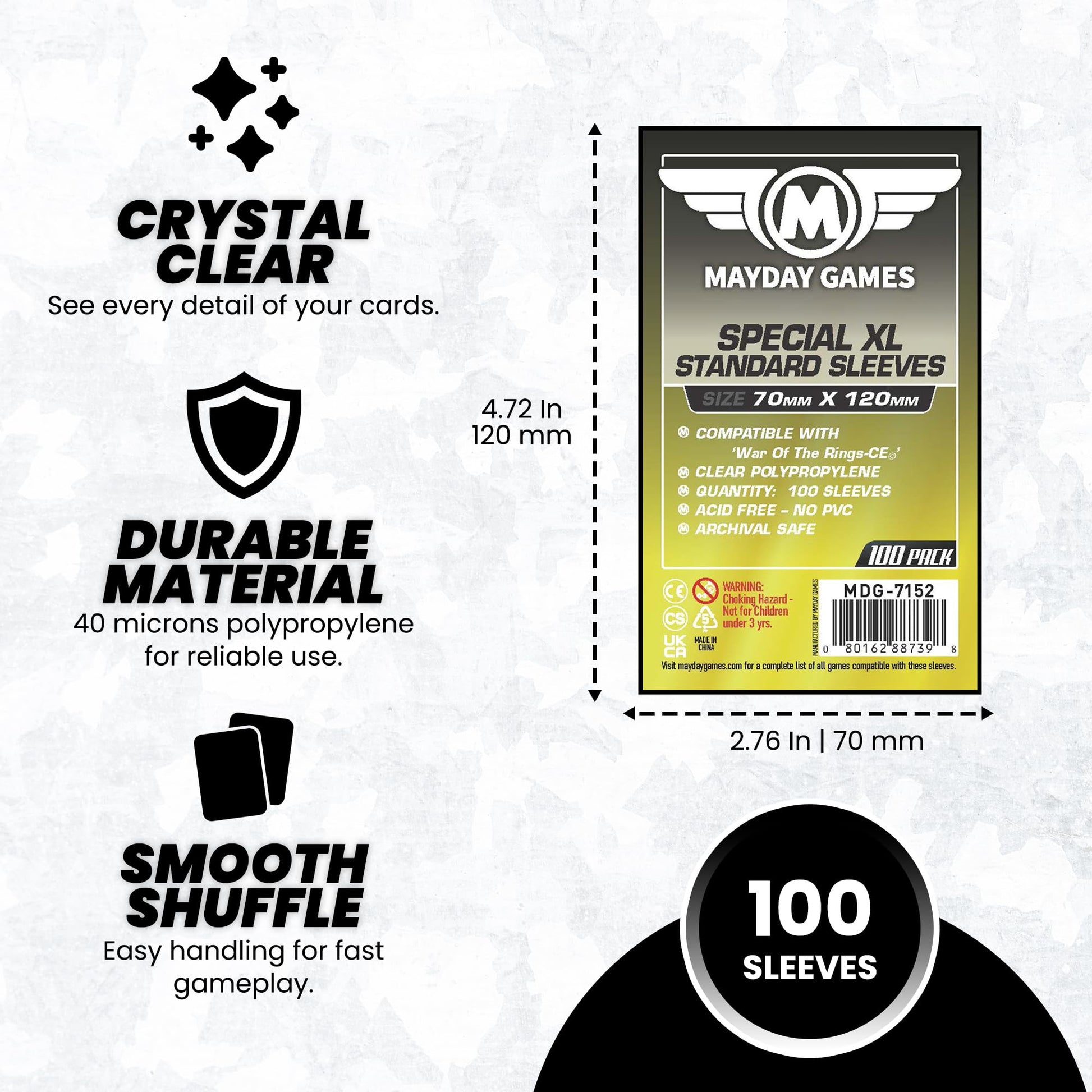 MayDay Games Tarot Card Sleeves 70x120mm - 100 Standard Clear Protectors, Perfect Fit Board Game Card Sleeves, 40 Micron, 100 Per Pack - MDG-7152