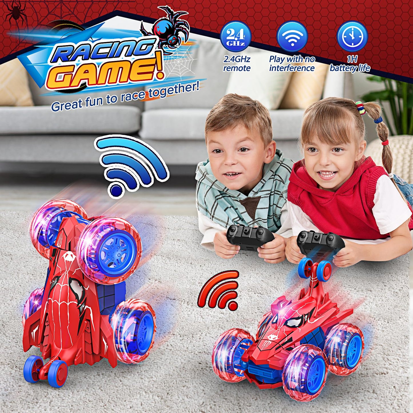 Remote Control Car RC Cars Toys for Boys Ages 4-12,Cool Rechargeable Stunt RC Car with 360 Flips 4WD Wheel Lights,Fun Outdoor Toys for Kids Birthday