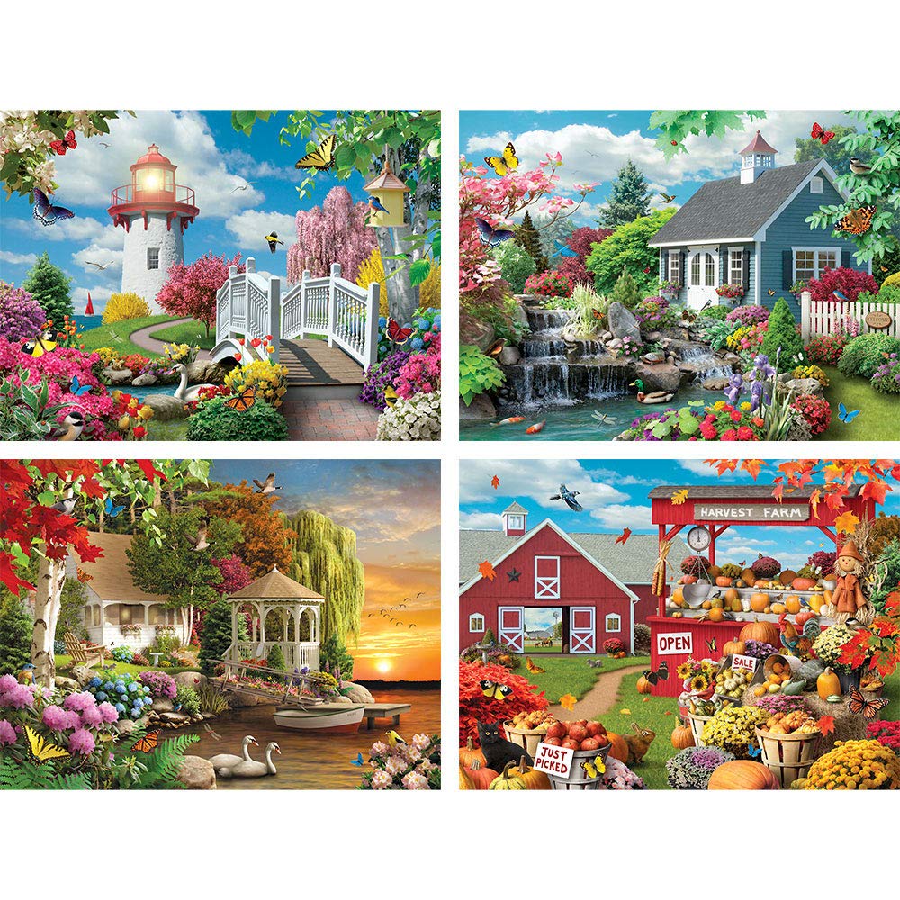Bits and Pieces - 4-in-1 Multi-Pack 300 Piece Jigsaw Puzzles for Adults - Scenic Beauty Collection by Alan Giana, Completed Puzzle Size: 16" x 20"