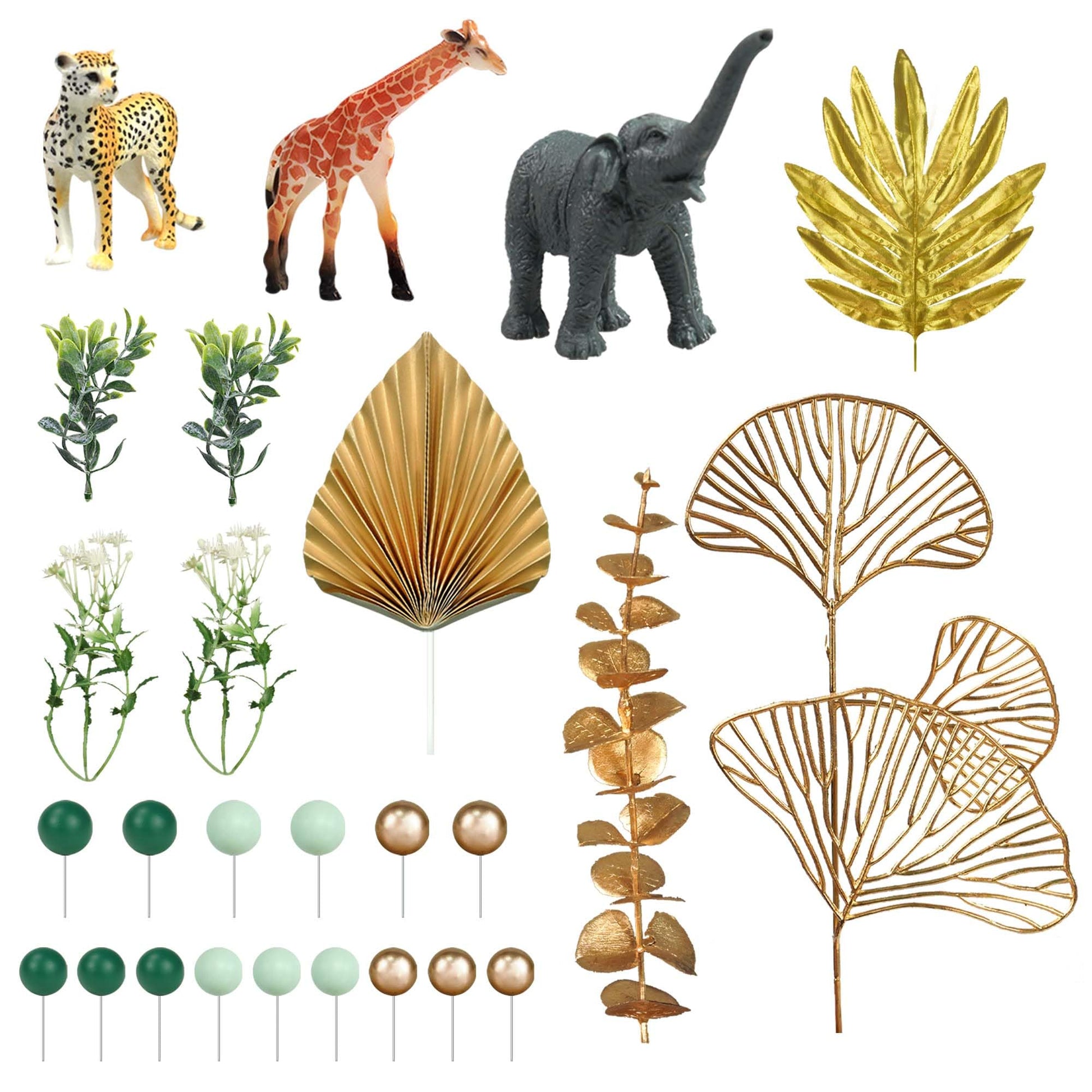 26 PCS Jungle Animal Cake Toppers Safari Animals Figure Gold Palms Picks Jungle Wild One Animals Cake Decorations for Safari Theme Birthday (style 1)