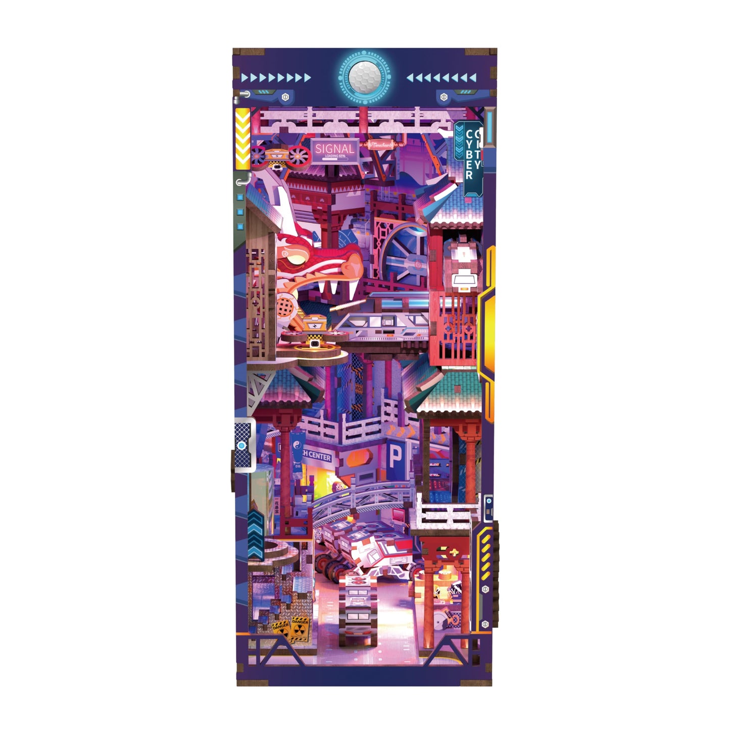 Hands Craft DIY Book Nook Kit - Cyber City Miniature Puzzle - Neon-Lit Cyberpunk Decor with Oriental Elements, Precision-Cut Wooden Pieces & LED