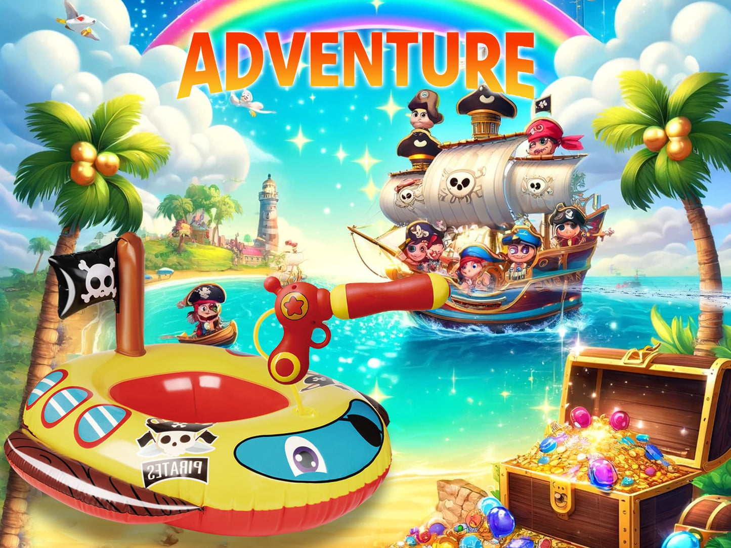 Pool Floats Kids with Water Gun, Pirate Ship Float for Toddler, Blow Up Swimming Pool Toys, Summer Fun Pool Inflatables Floaties for Boys Girls