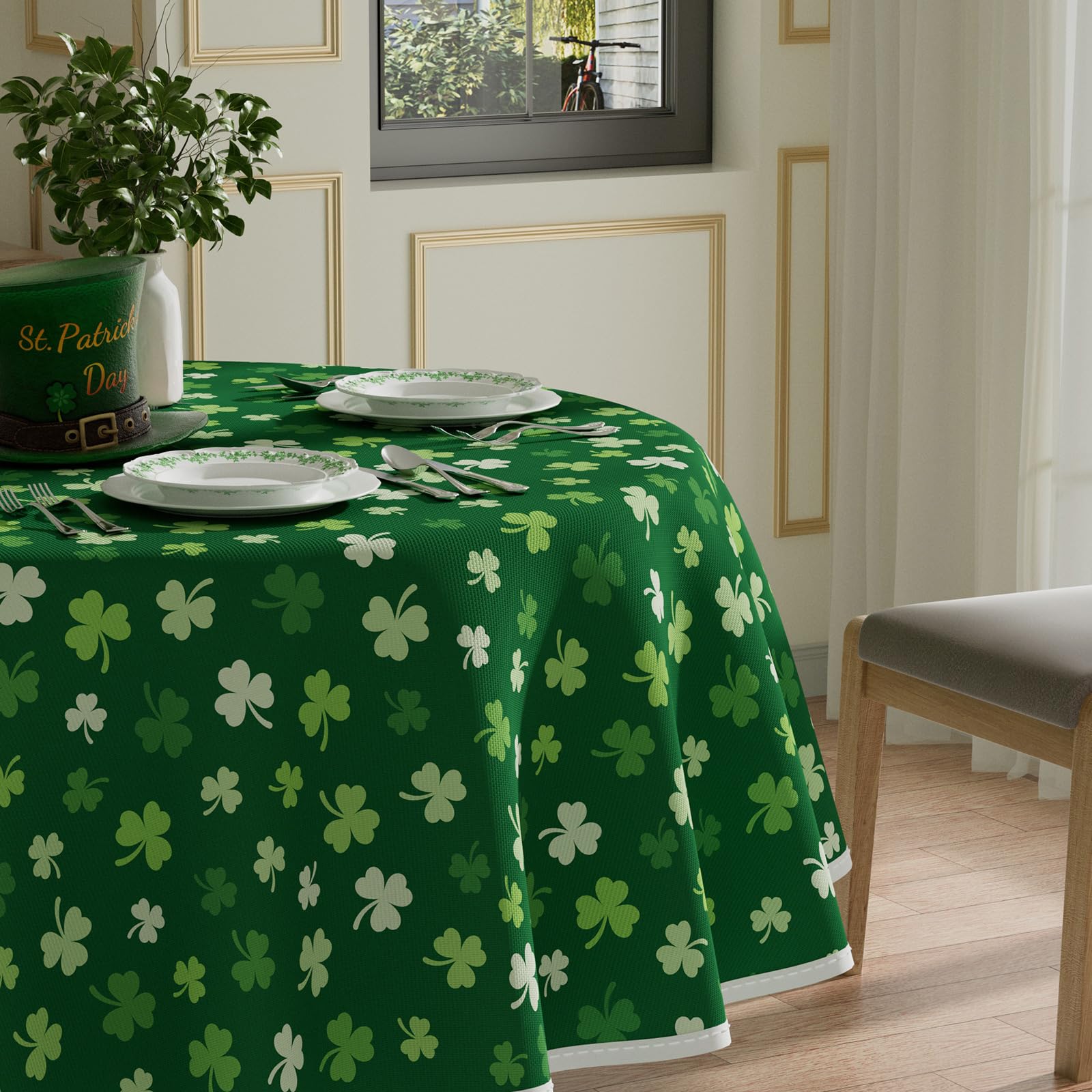 XCHI Green Shamrocks St. Patrick's Day Tablecloth Rectangle Table Cloth Washable Table Covers for Indoor Dining Home Party Decorations 60x84 Inch