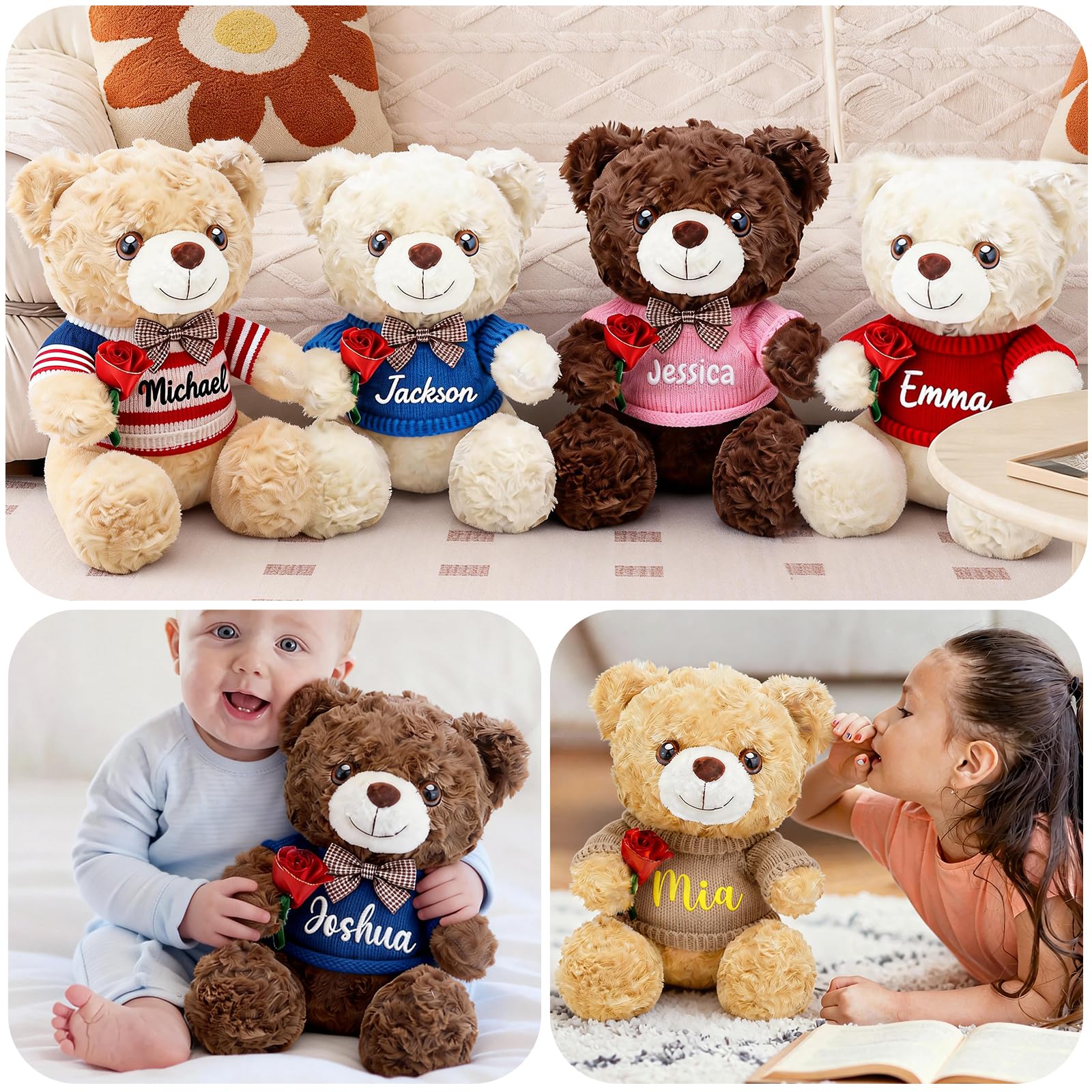 aoemgnj Personalized Teddy Bear with Custom Name, 10 Inch Custom Plush Gift for Anniversary, Valentine's Day, Birthday, Wedding, Soft Stuffed Animal
