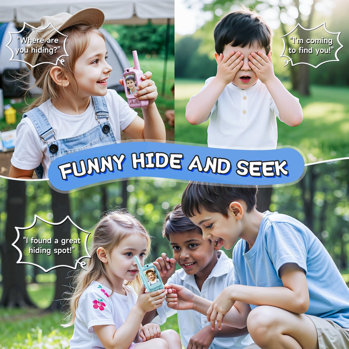 Kids Video Walkie Talkies, 2 Pack Long Range Walkie-Talkie for Kids, Rechargeable Video Call Toys for Indoor, Camping, Hiking, Travel, Christmas