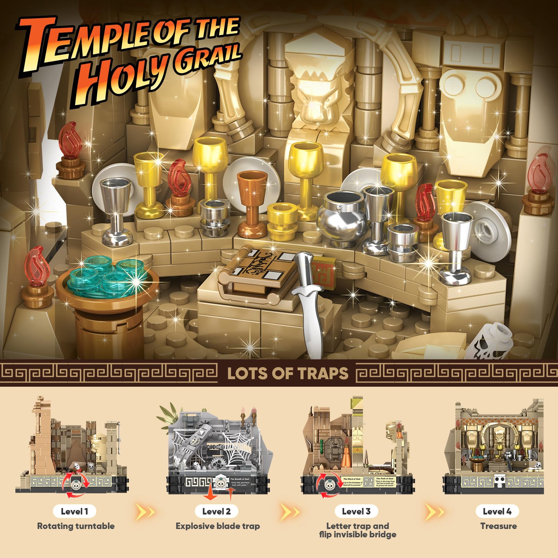 BuicraHub Temple Building Set Ideal for Adult, 5-in-1 Construction Toy Includes Gate, Three Levels and Holy Grail Scene Building Block, Birthday Gift