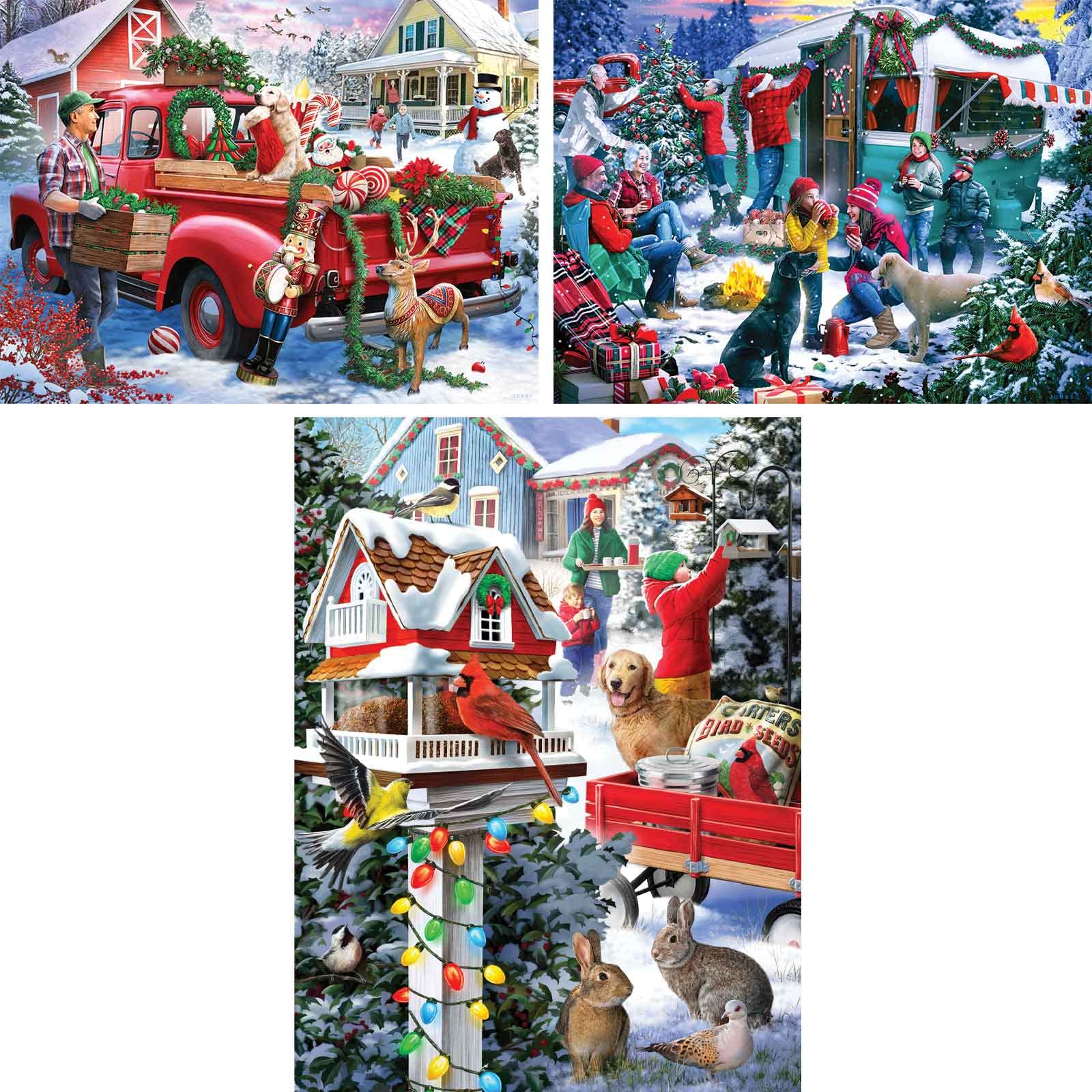 Bits and Pieces - Value Set of Three (3) 300 Piece Jigsaw Puzzles for Adults - Puzzles Measure 18' x 24' - 300 pc Camp Holiday Tree Christmas Winter