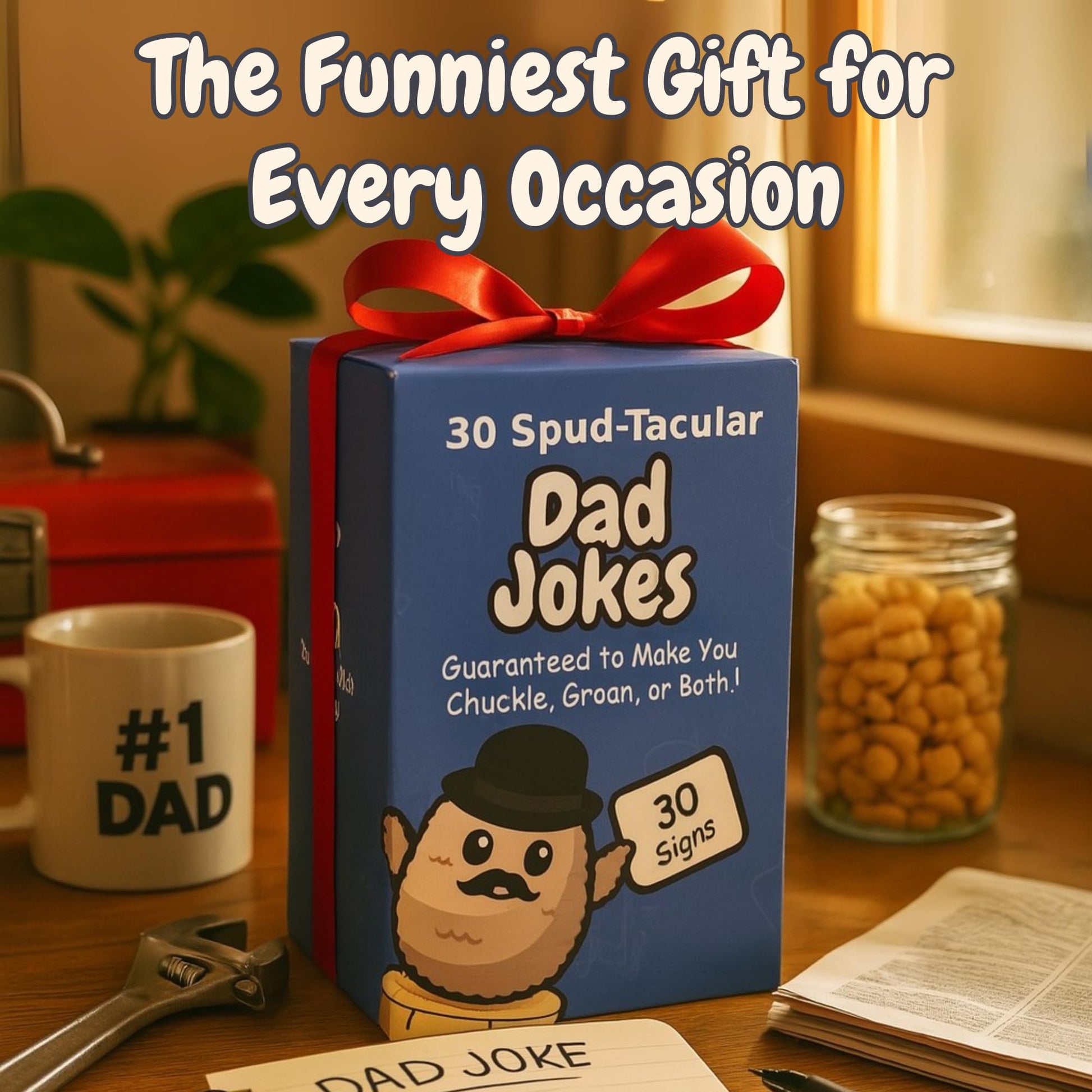 Dad Jokes Crochet Potato Doll with 30 Funny Signs - Funny Birthday Gift for Dad, Husband - Gag Gifts for Men, Father, Friend, Coworker, Uncle, Husband