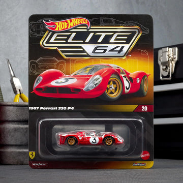 Hot Wheels Elite 64 1967 Ferrari 330 P4 - 1:64 Scale Premium Die-Cast Collector Car, Red Rosso Corsa with Opening Rear Clamshell & Real Riders Wheels