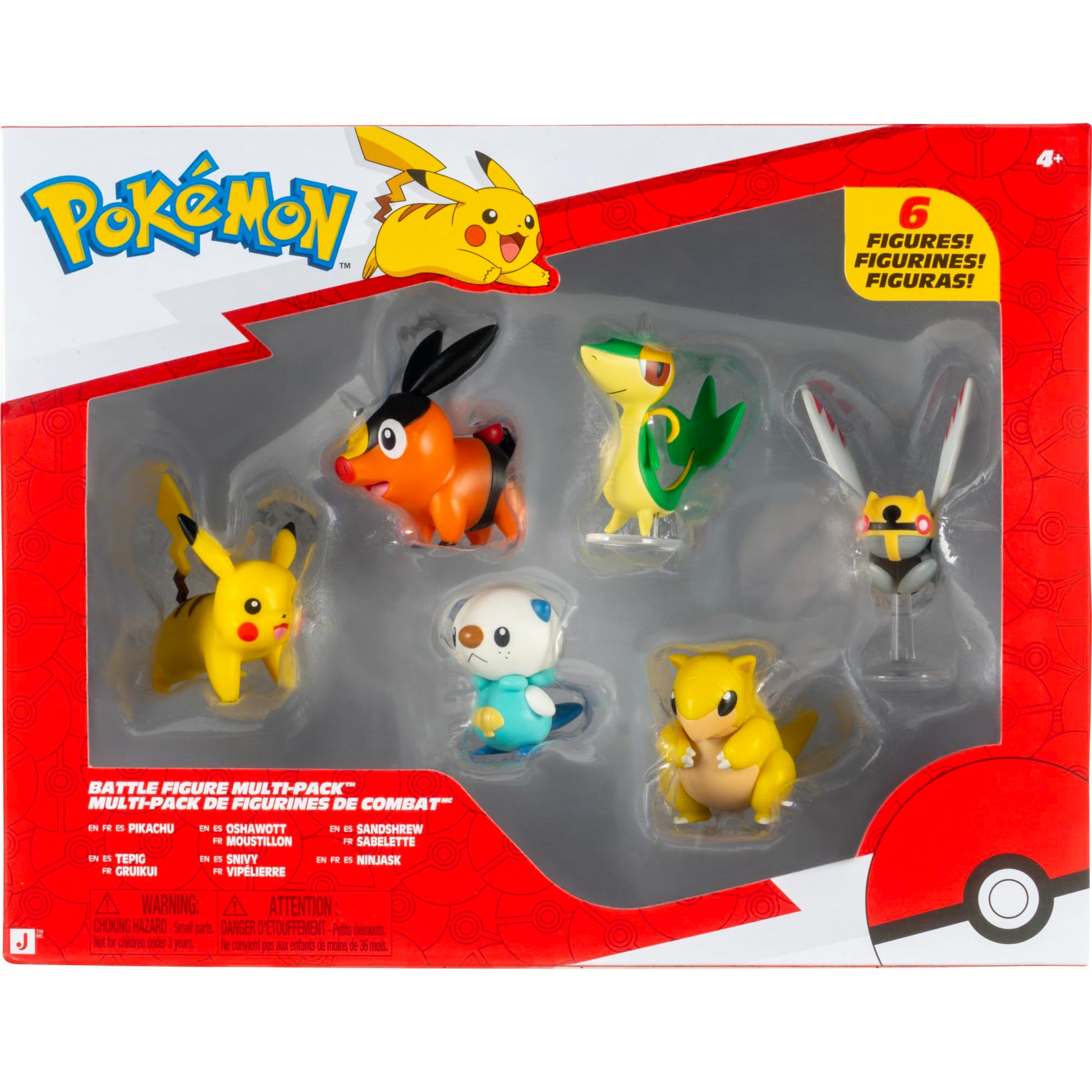 Pokemon Battle Figure 6 Pack - Features 2-Inch Snivy, Oshawott, Tepig, Chikorita, Sandshrew, and Pikachu Battle Figures