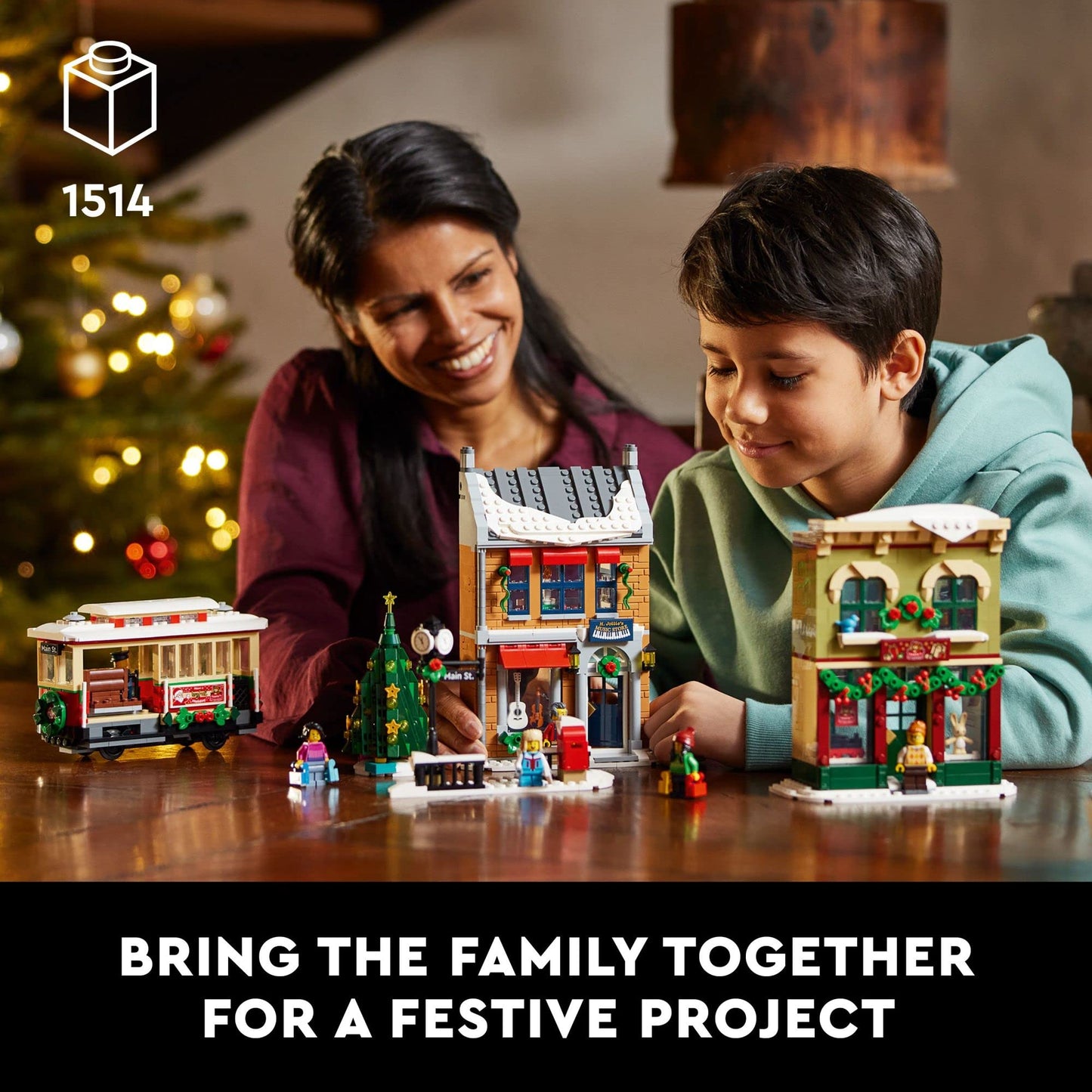 LEGO Holiday Main Street Building Set 10308, for Adults and Family, Christmas Village Building Kit, Holiday Display Set with Shops, Streetcar and 6