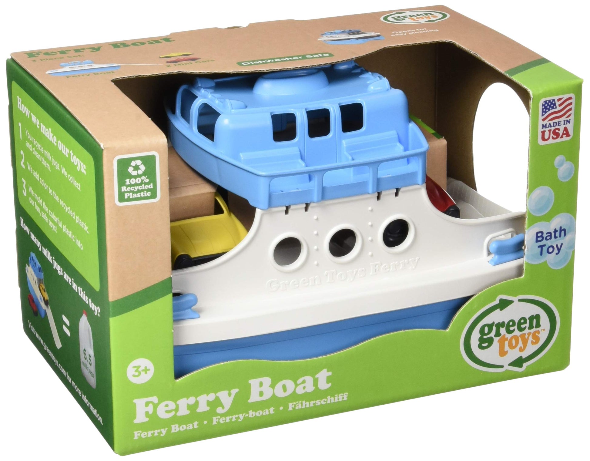 Green Toys Ferry Boat, Blue/White 4C - Pretend Play, Motor Skills, Kids Bath Toy Floating Vehicle. No BPA, phthalates, PVC. Dishwasher Safe, Recycled