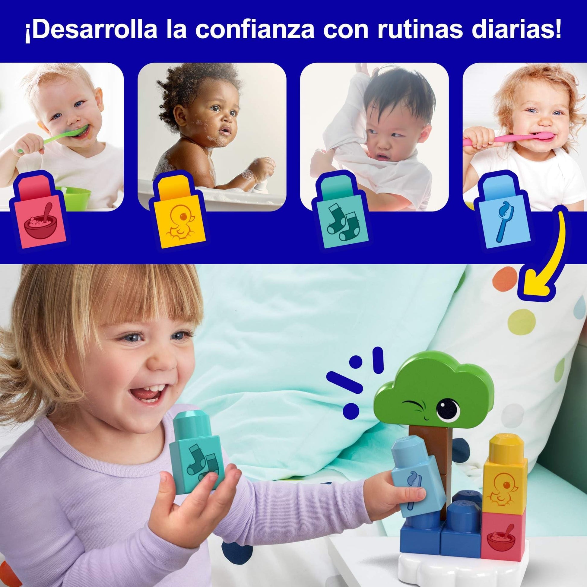 MEGA BLOKS Fisher-Price Toddler Building Blocks Toy, Rise & Snooze Night Light with 30 Pieces, Sound and Light Effects, Star Projector, Ages 1+ Years