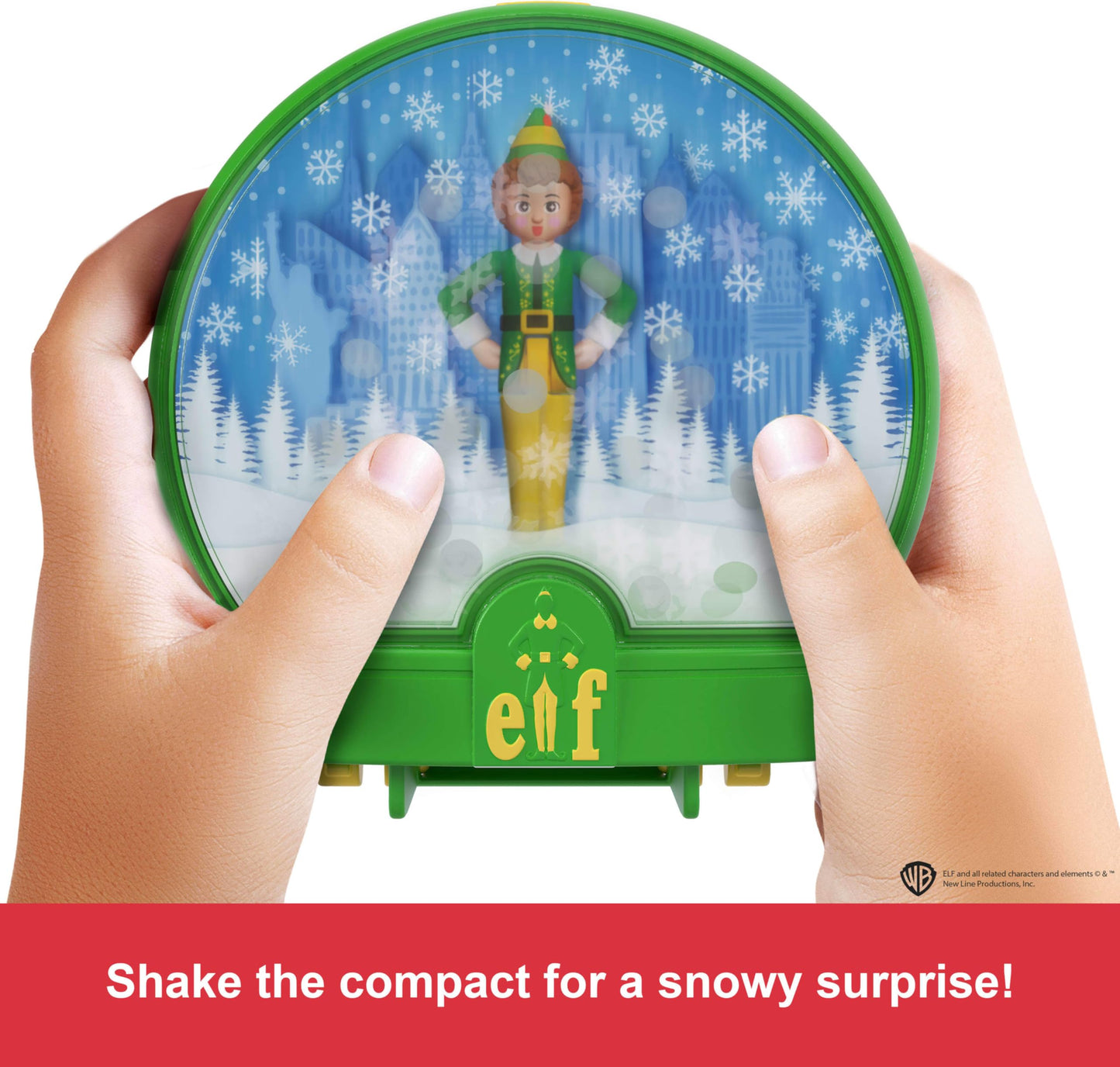 Polly Pocket x Elf Collaboration Compact, Micro Dolls and Holiday Theme Playset, 6 Themed Accessories, Buddy, Santa, & Papa Elf Figures