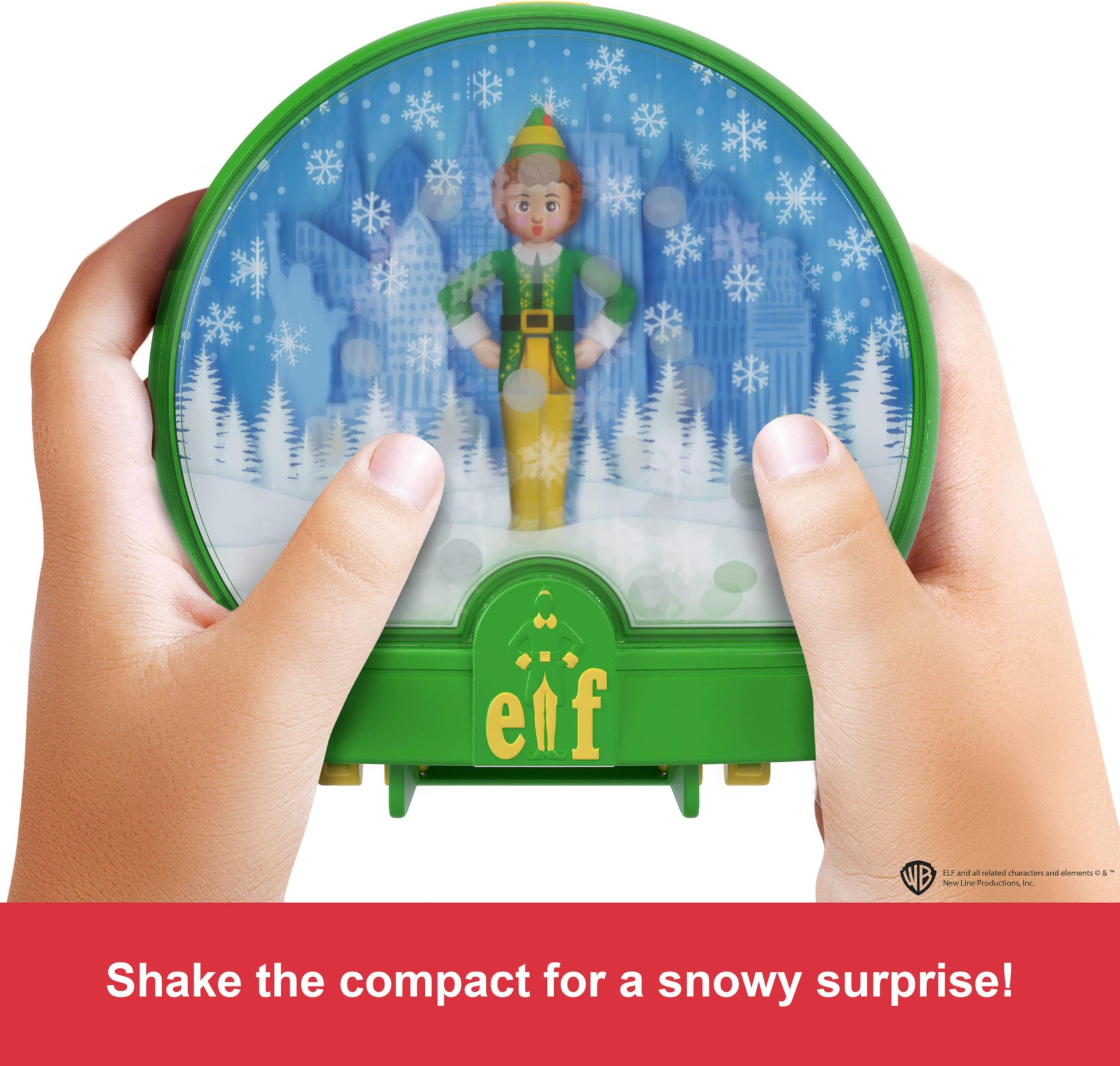 Polly Pocket x Elf Collaboration Compact, Micro Dolls and Holiday Theme Playset, 6 Themed Accessories, Buddy, Santa, & Papa Elf Figures