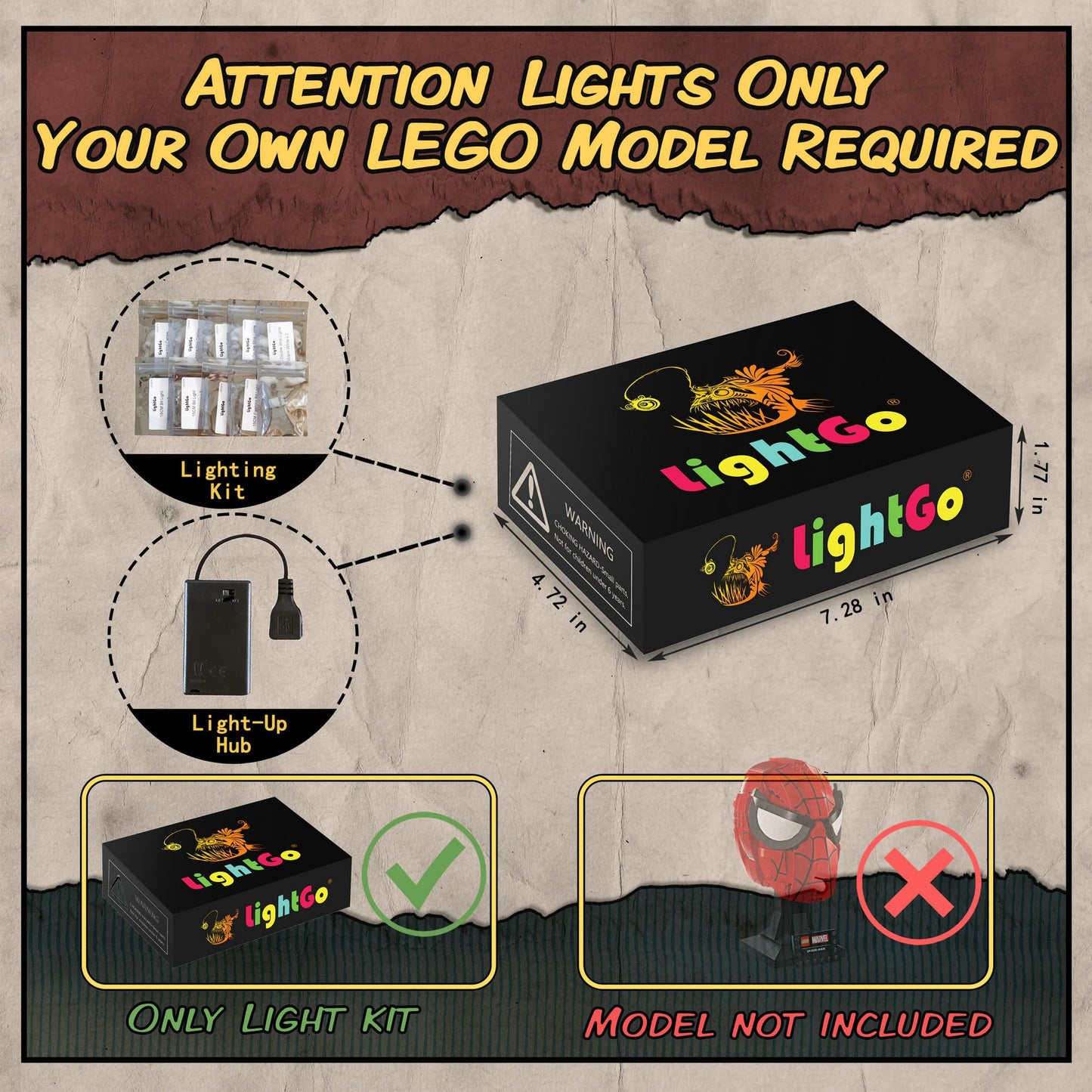 LightGo LED Lighting Kit Designed for Spider-Man's Mask Compatible with Lego 76285 Building Set - Not Include Model