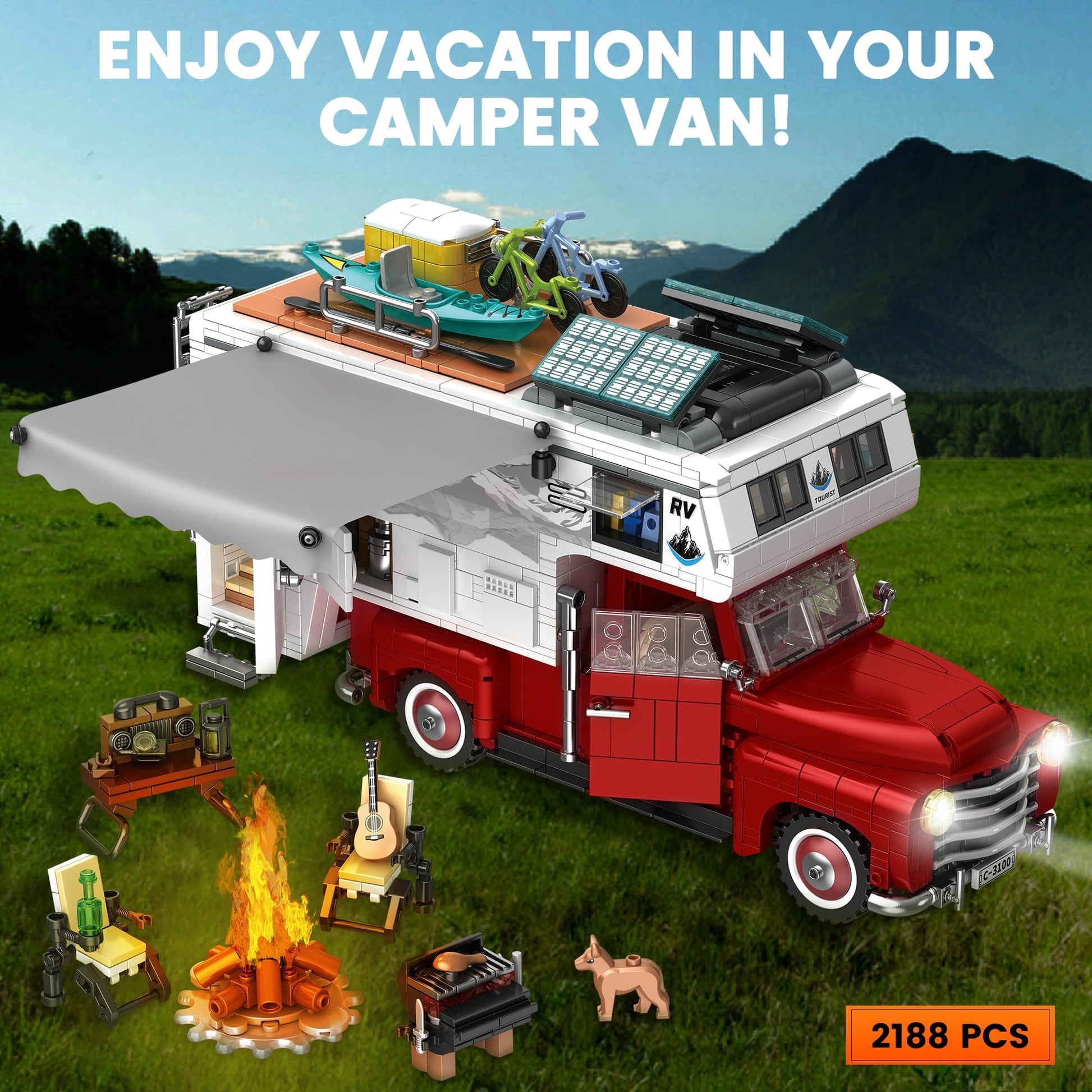 Zylvoxia Camper Van Buliding Block for Adults, 2 in 1 Include Camper Rvs and Farm Pick-up Trucks Building Block Gift for Teens and Adults, Farm Trucks