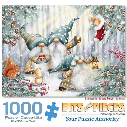 Bits and Pieces 1000 Piece Puzzles for Adults - Large 20" x 27" Jigsaw Puzzles 1000 Pieces Christmas Winter Fantasy, No 2 Pieces Alike, Gnomes in
