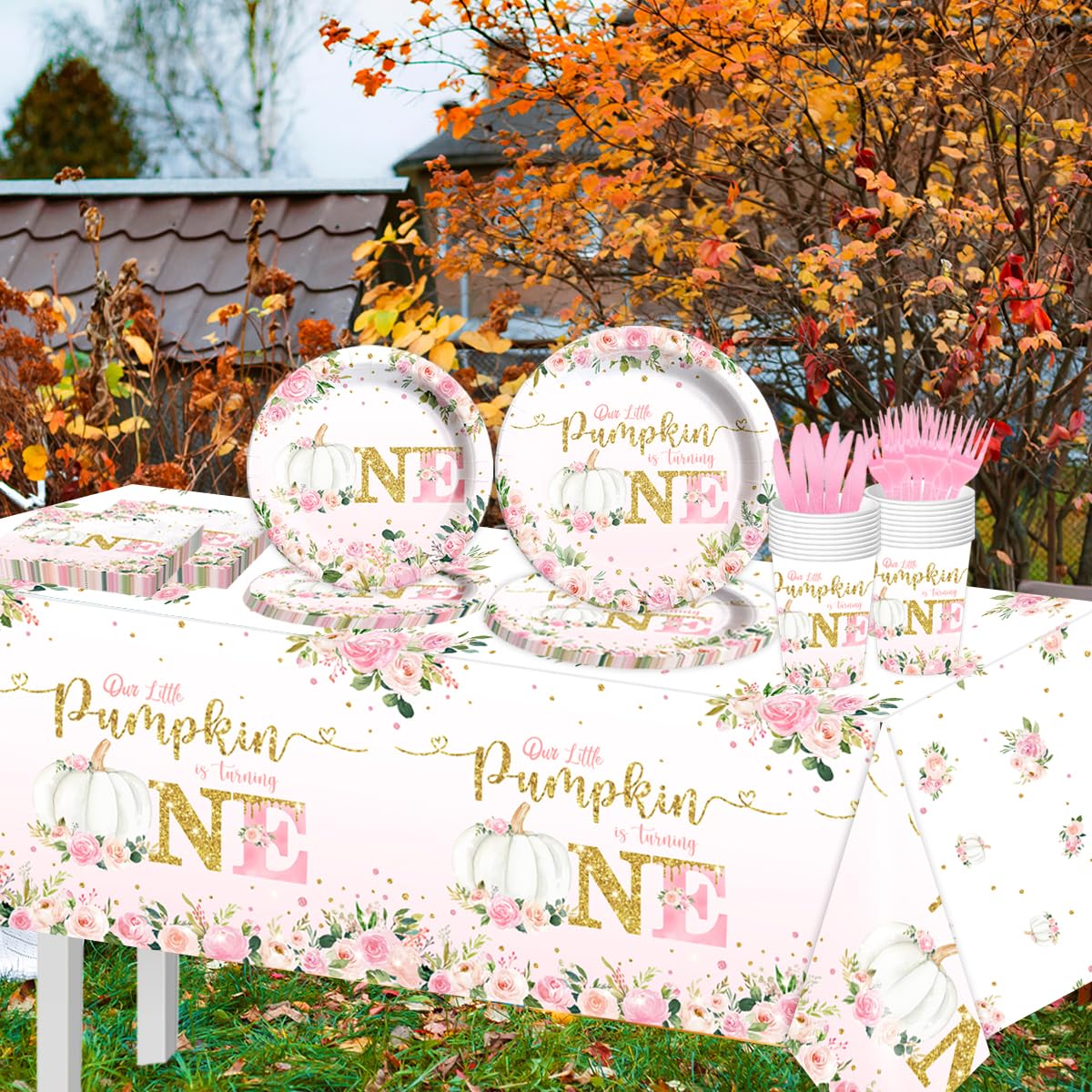 Pink Girls Our Little Pumpkin is Turning Tableware
