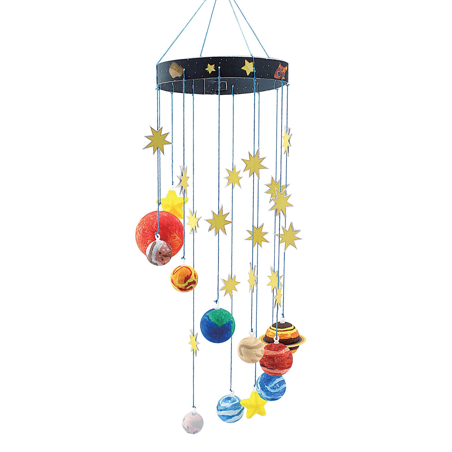 STEM Learning Fun with 3D Solar System Kit: Complete DIY Mobile Hanging Model, 27-Inch Long with 9 Foam Planets & Sun, 3D Solar System with Paintable