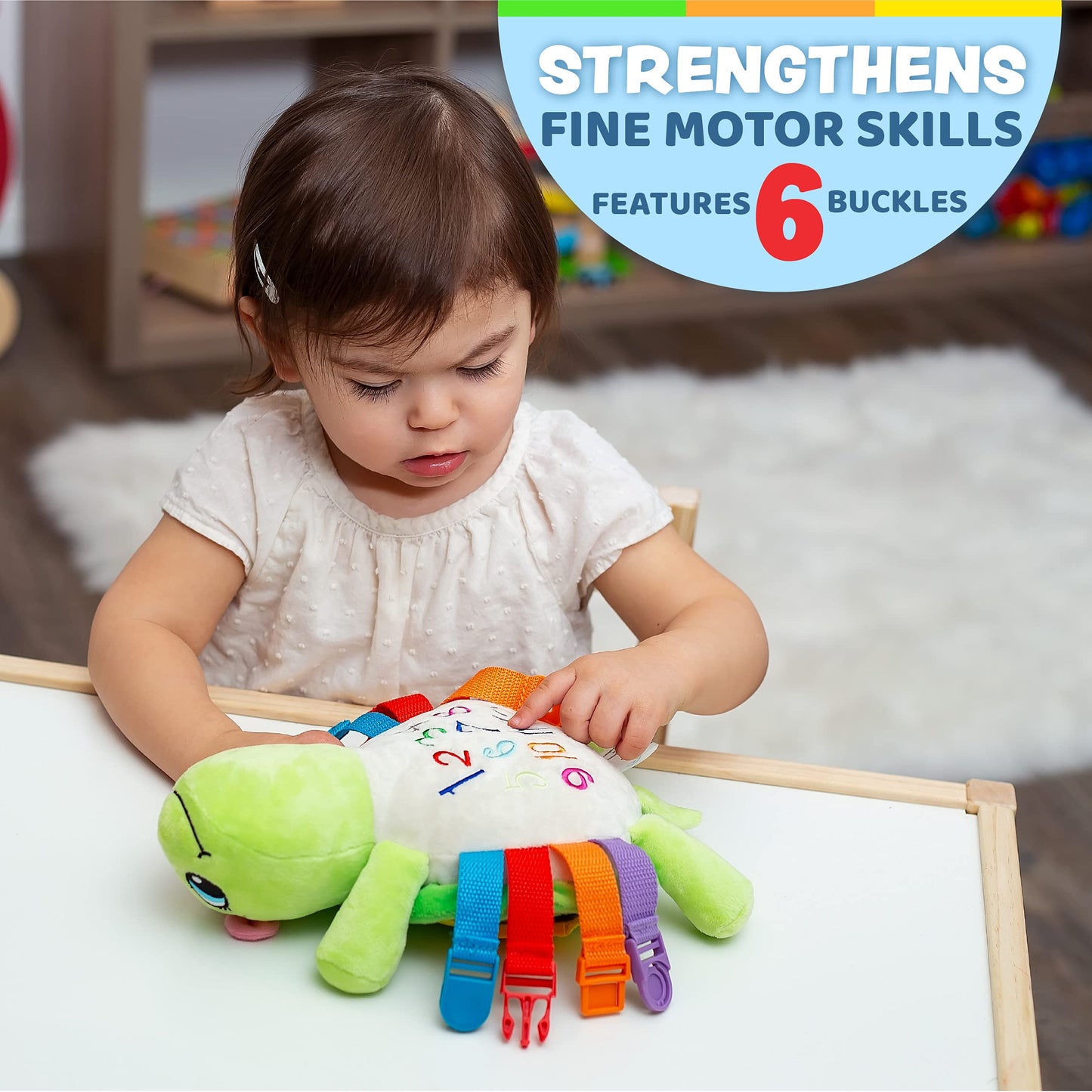 Buckle Toys - Belle Turtle - Learning Activity - Develop Motor Skills and Problem Solving - Counting and Color Recognition - Airplane Travel
