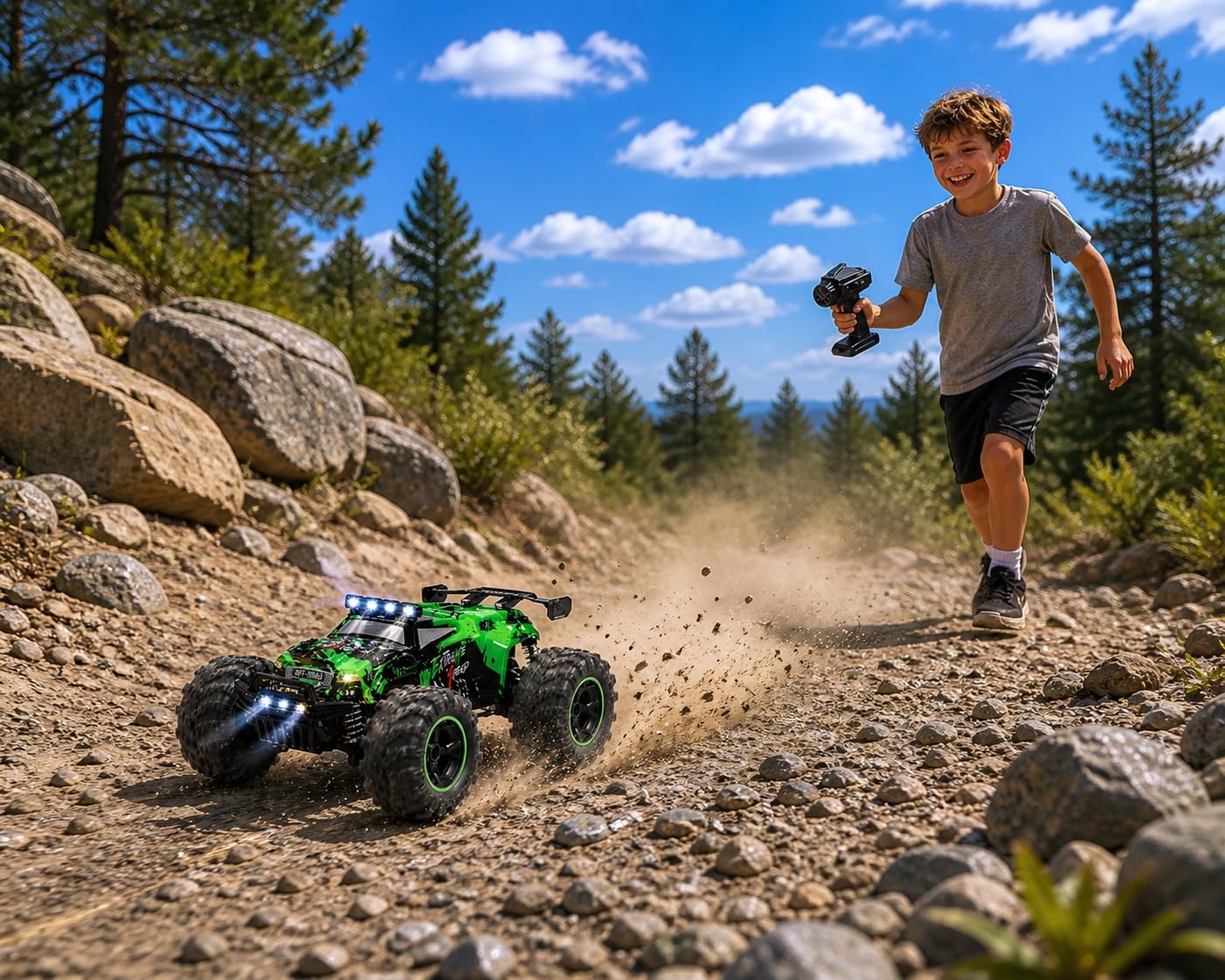 High Speed Xtreme RC Crusher 4WD Monster Truck - 2.4GHz Off-Road Remote Control Car with Lights, Suspension & Large All-Terrain Tires, Up to 8 MPH
