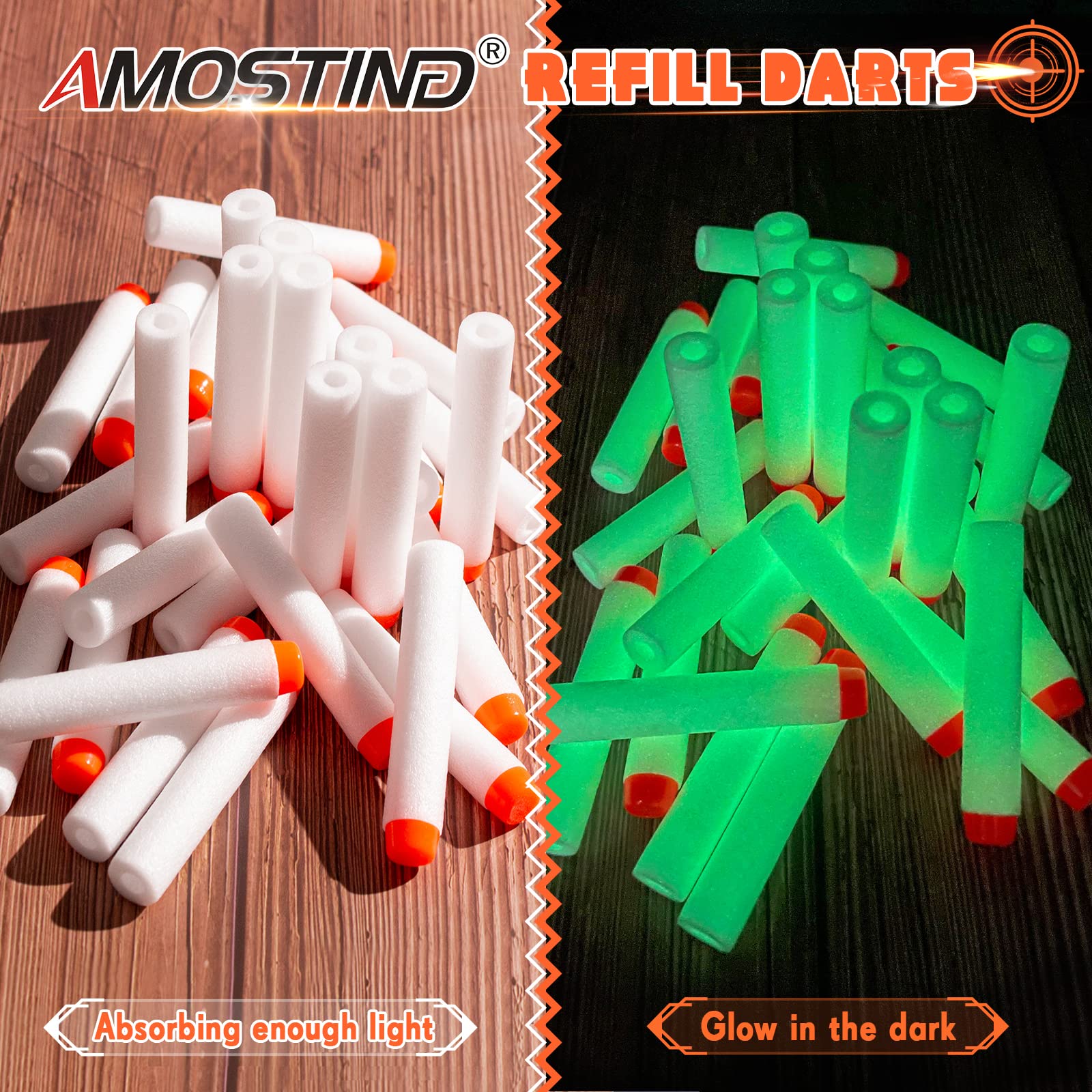 AMOSTING 100PCS Glow in Dark Refill Darts Compatible with Nerf Blasters