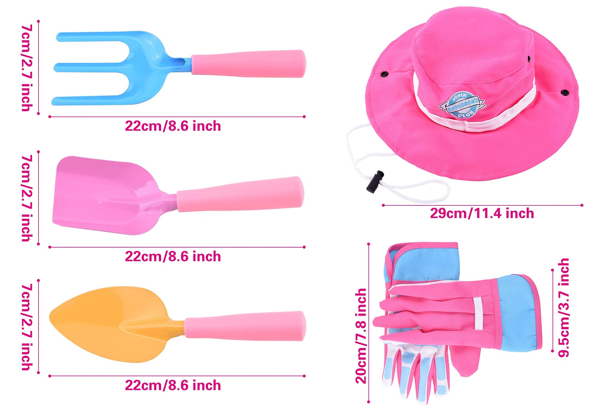 JOYIN 6 PC Kids Gardening Tools, Including Garden Tools Like Gardening Gloves, UV Protection Sun Hat, Shovel, Rake, and Trowel, Kids Backyard Outdoor