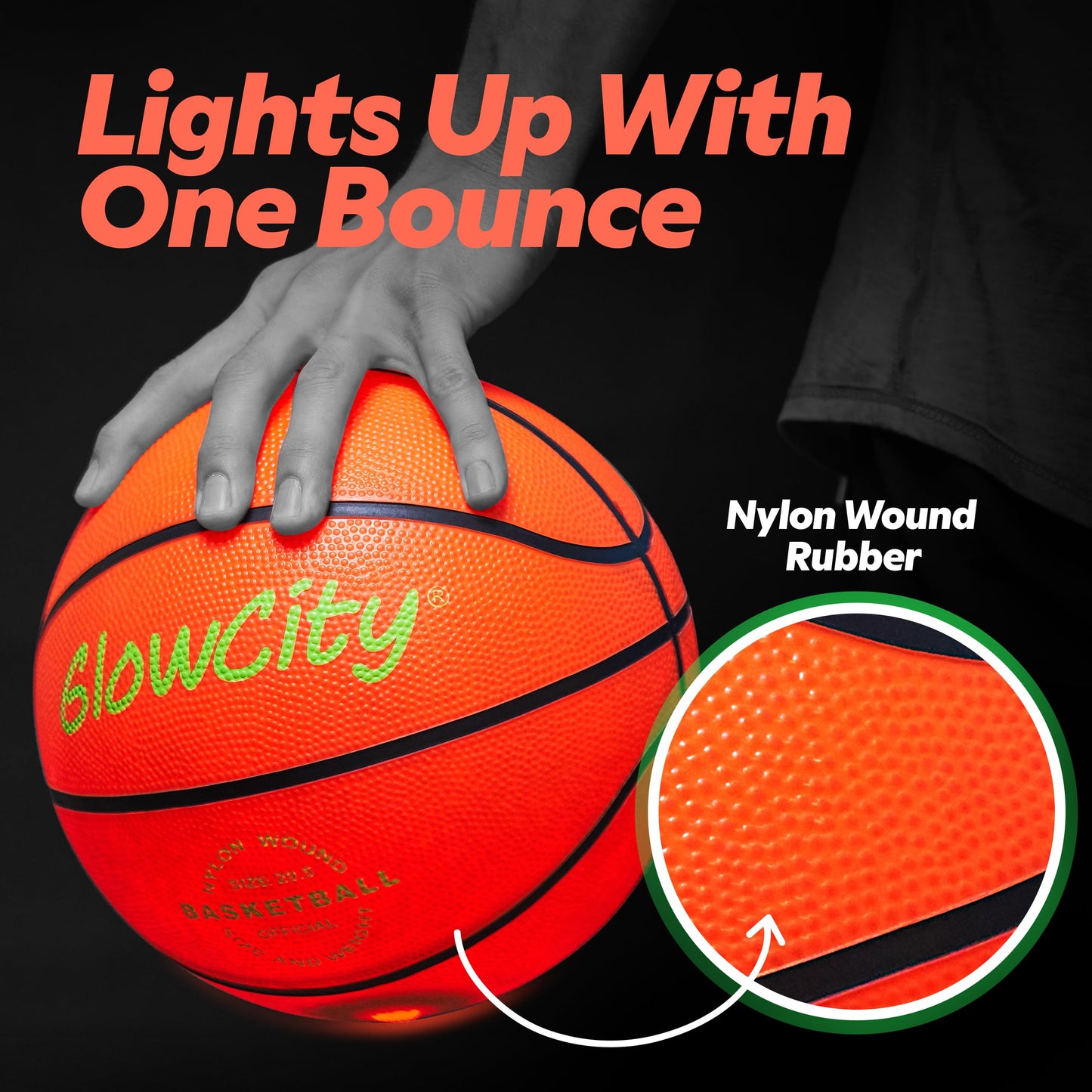 GlowCity Glow in The Dark Basketball - Size 7 Light Up Ball for Teen Boys Gifts, Adults - Red Glow for Outdoor Games - Sports Birthday Gift Ideas