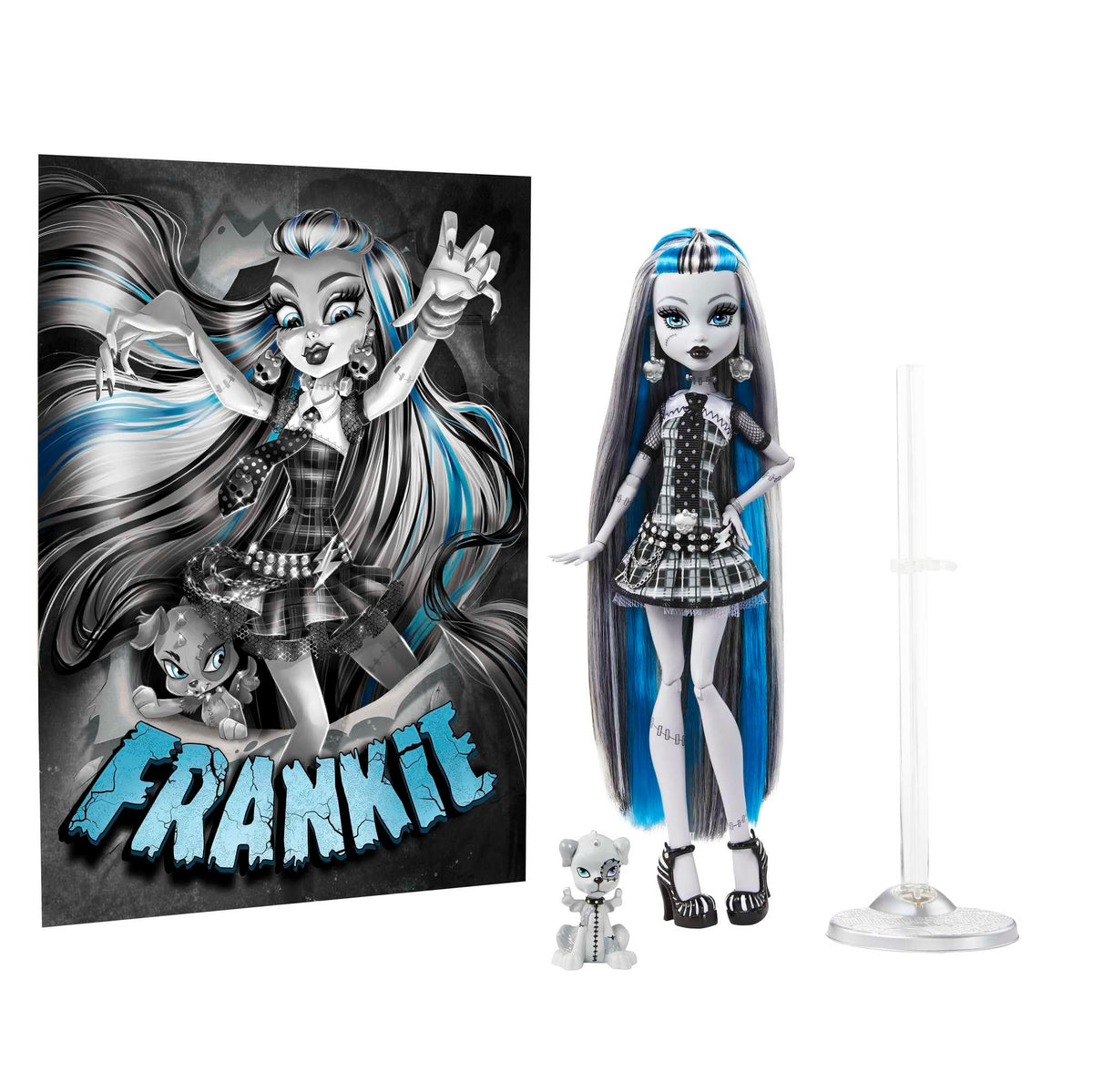 Monster High Reel Drama Doll, Frankie Stein in Black and White, Collectible Reproduction with Doll-Size and Life-Size Posters, Horror Flick Theme