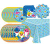 Unique Baby Shark - Party Supplies and Decorations Bundle | Serves 16 Guests | Includes Plates, Napkins, Table Cover & Stickers | Playful Baby Shark