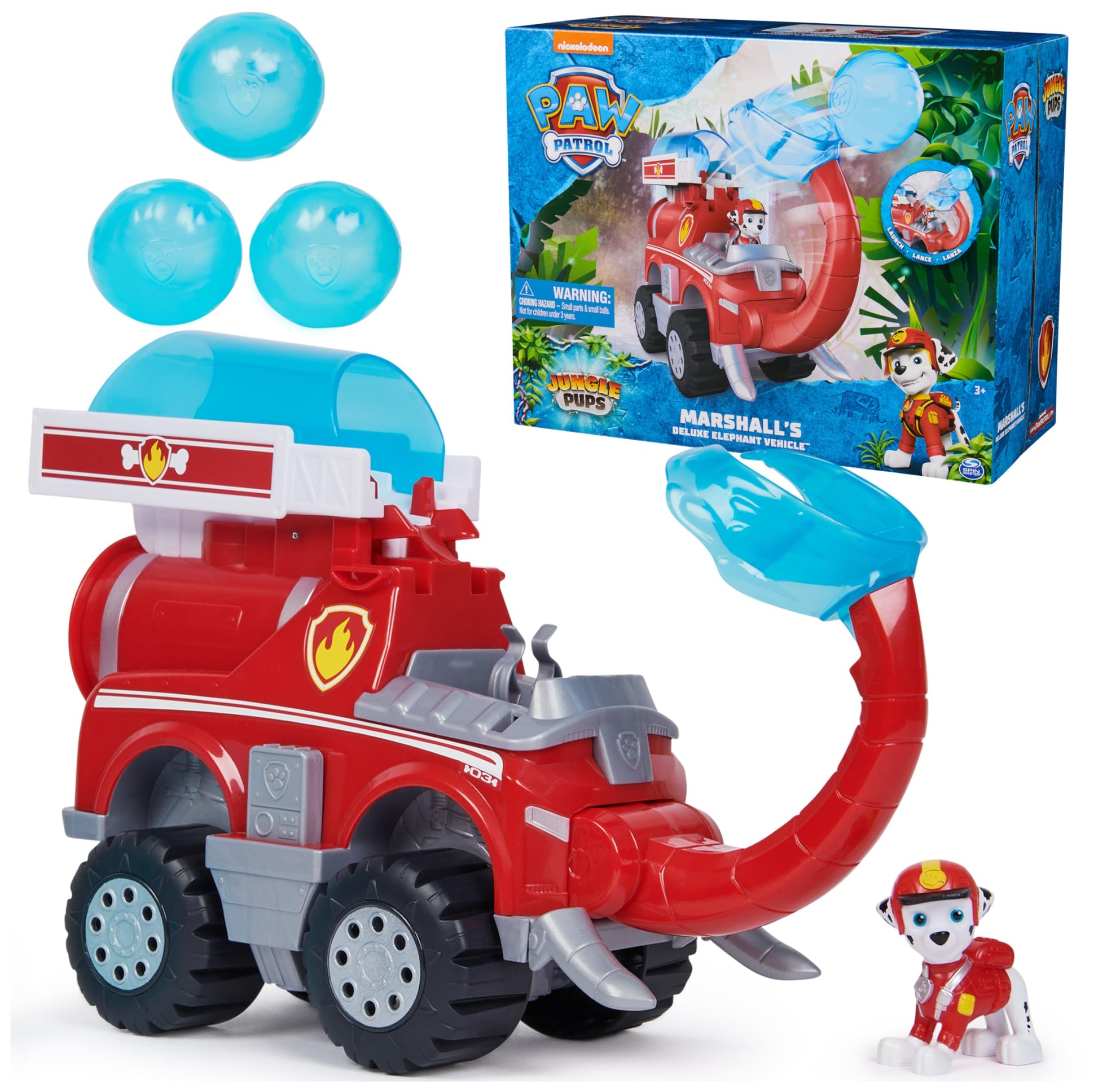 Paw Patrol Jungle Pups, Marshall Elephant Firetruck with Projectile Launcher, Toy Truck with Action Figure, Kids Toys for Boys & Girls Ages 3 and Up