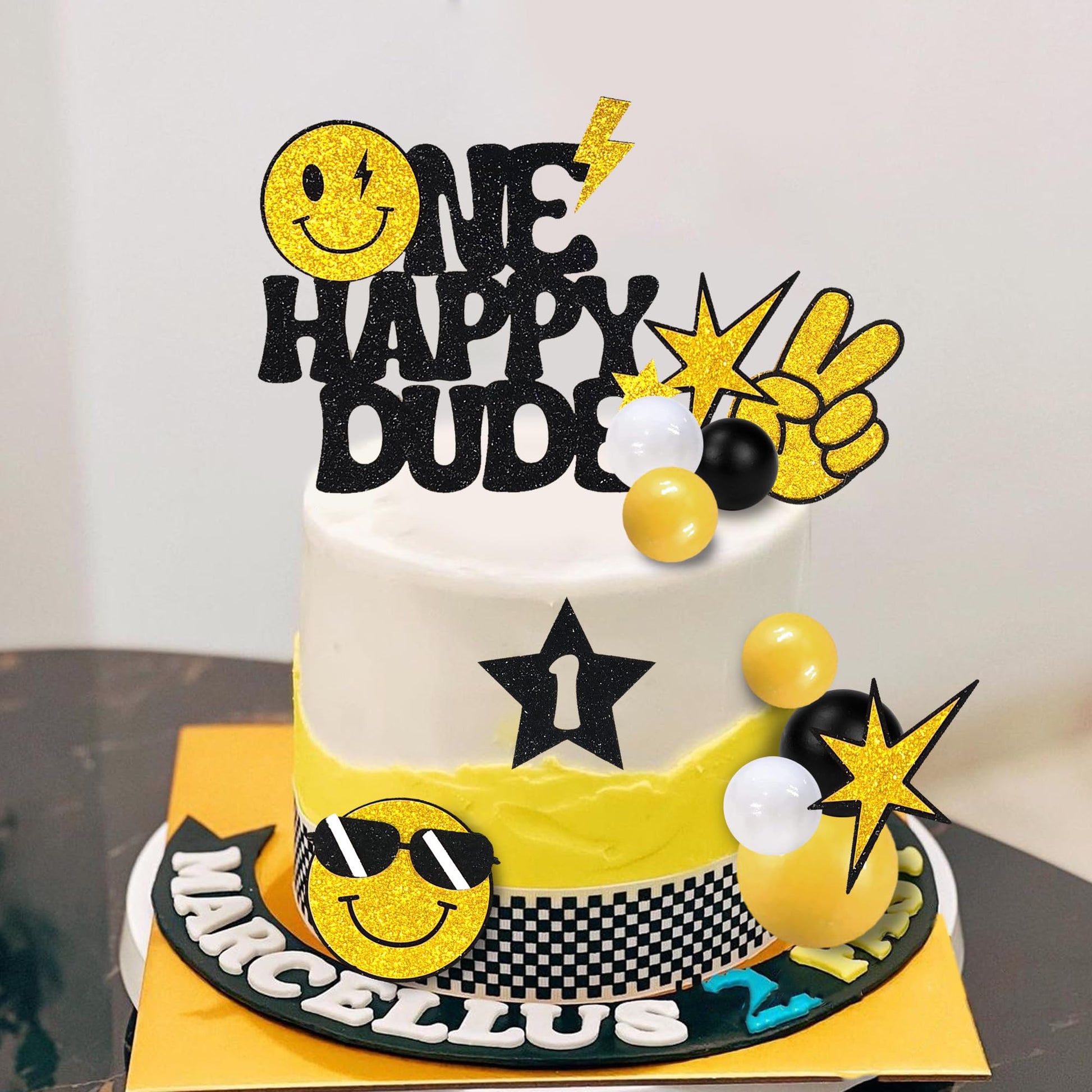 24 PCS One Happy Dude Cake Toppers Face 1st Birthday Cake Decorations Hippie Cupcake Toppers for Wedding Gender Reveal Supplies (style 1)