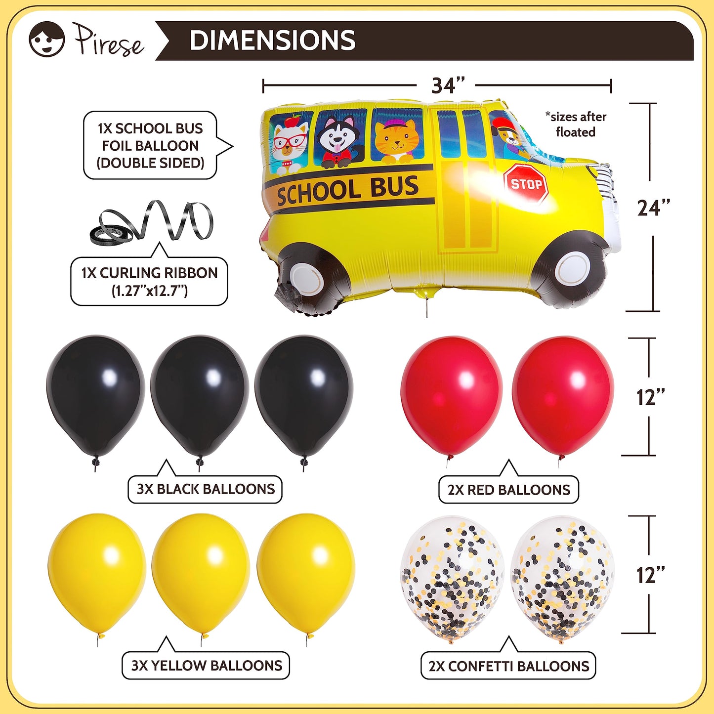 Pirese Wheels on the Bus Birthday Banner Kit, School Bus Party Decorations with Balloons, Yellow Bus Theme Decor for Kids Birthday Party