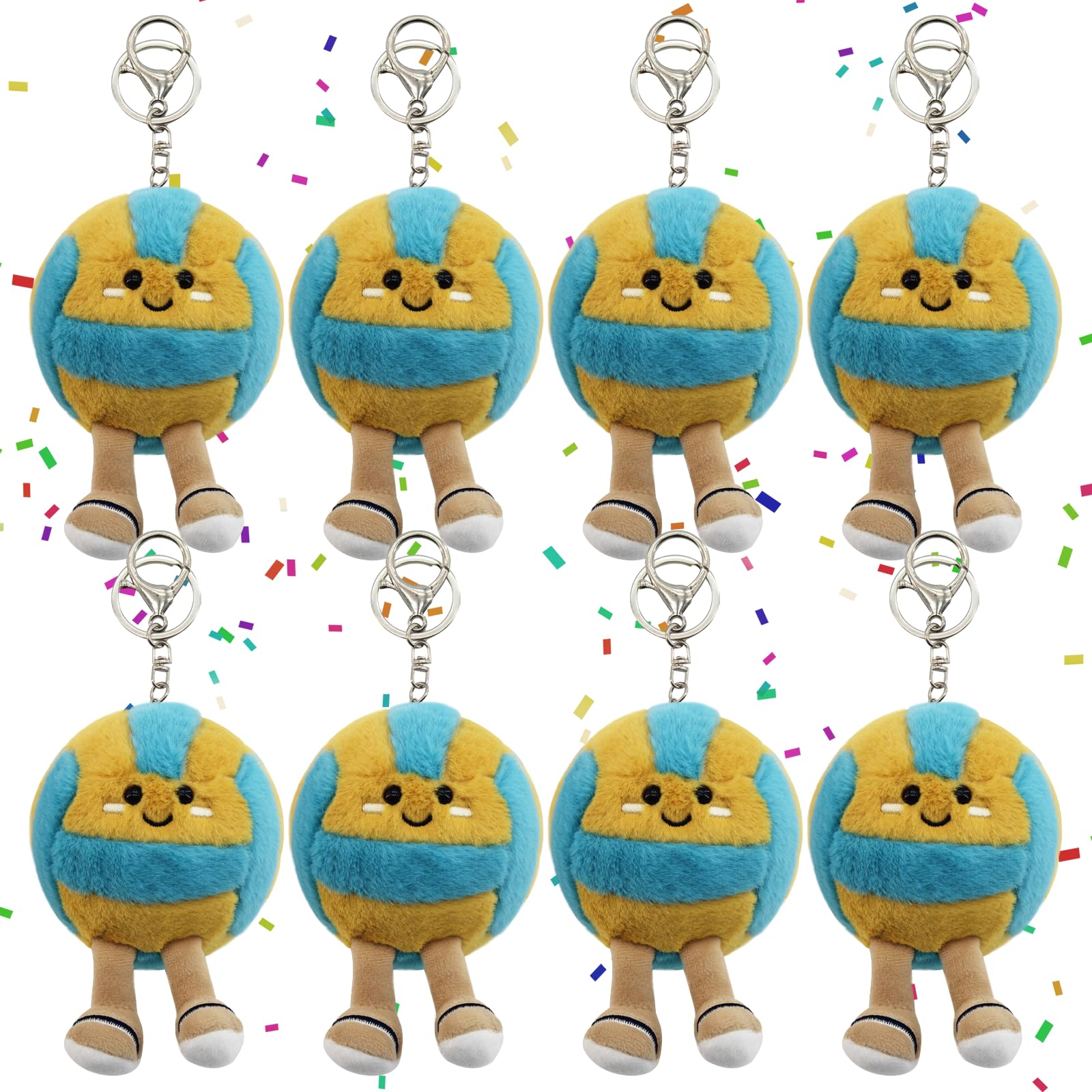 Timisea 8 Pcs Cute Volleyball Stuff Soft Sports Plush Keychain Gift,Volleyball Toys Gifts Soft Sports Balls for Kids Birthday and Volleyball Party