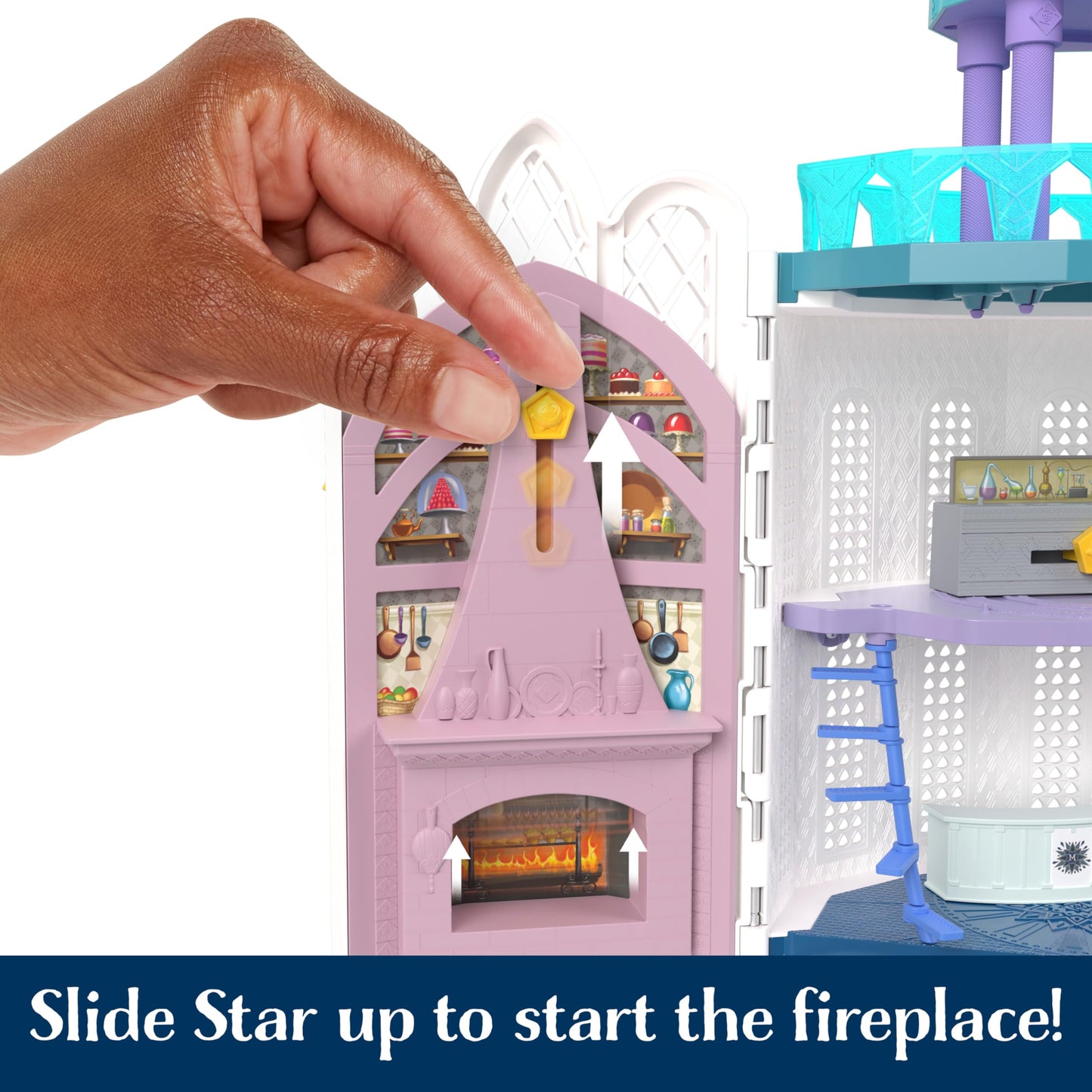 Mattel Disney Wish Toys, Rosas Castle Dollhouse Playset with 2 Posable Mini Dolls, Star Figure, 20 Accessories, Light-Up Projection Dome & More