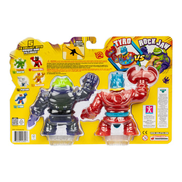 Heroes of Goo Jit Zu Smash Strikers Versus Pack, Tyro Vs Rock Jaw, Goo Filled Action Figures Armored with The Ultimate Smashing Fist Weapons, Stretch