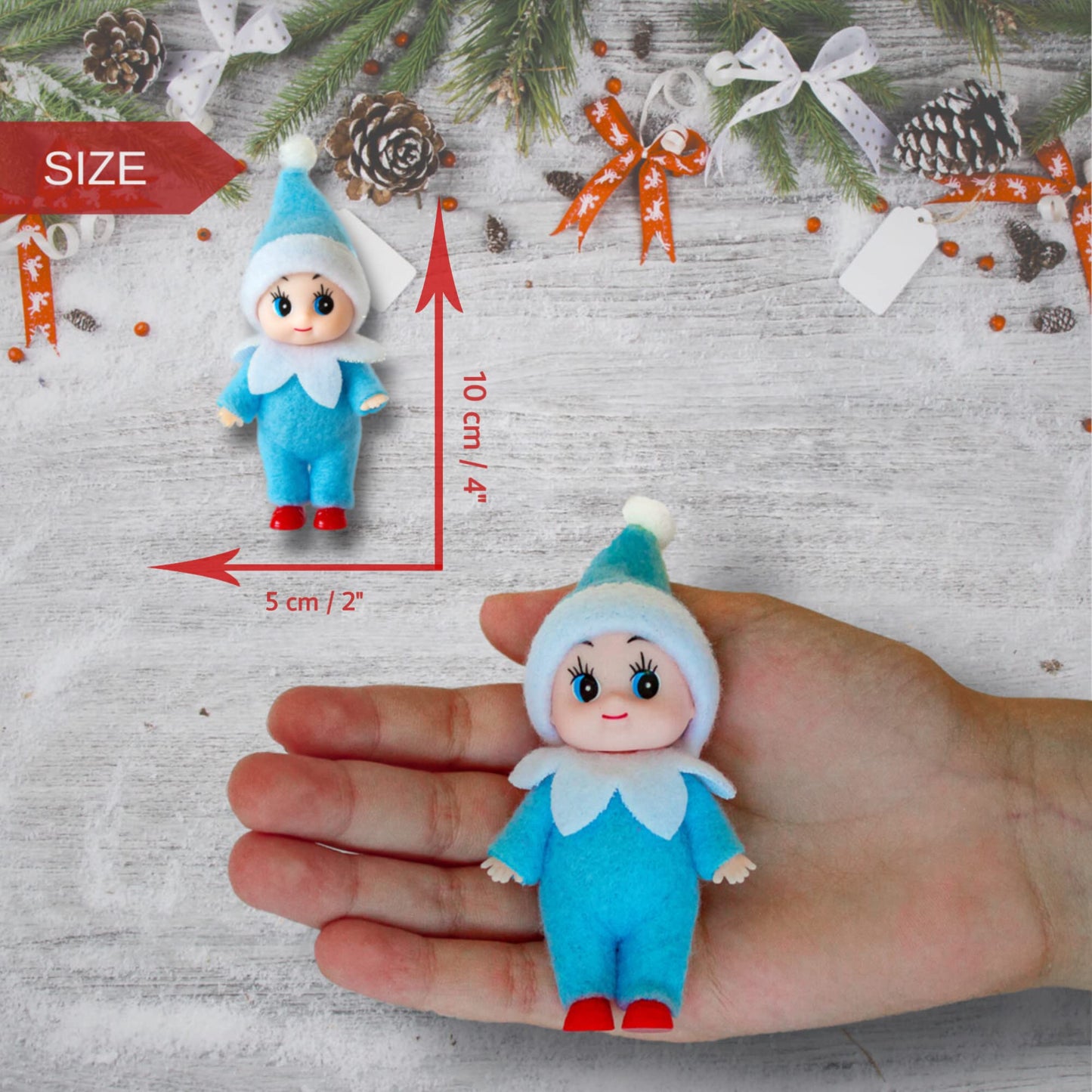 LitoMagic Christmas Baby Elf Doll in Blue Jumpsuit