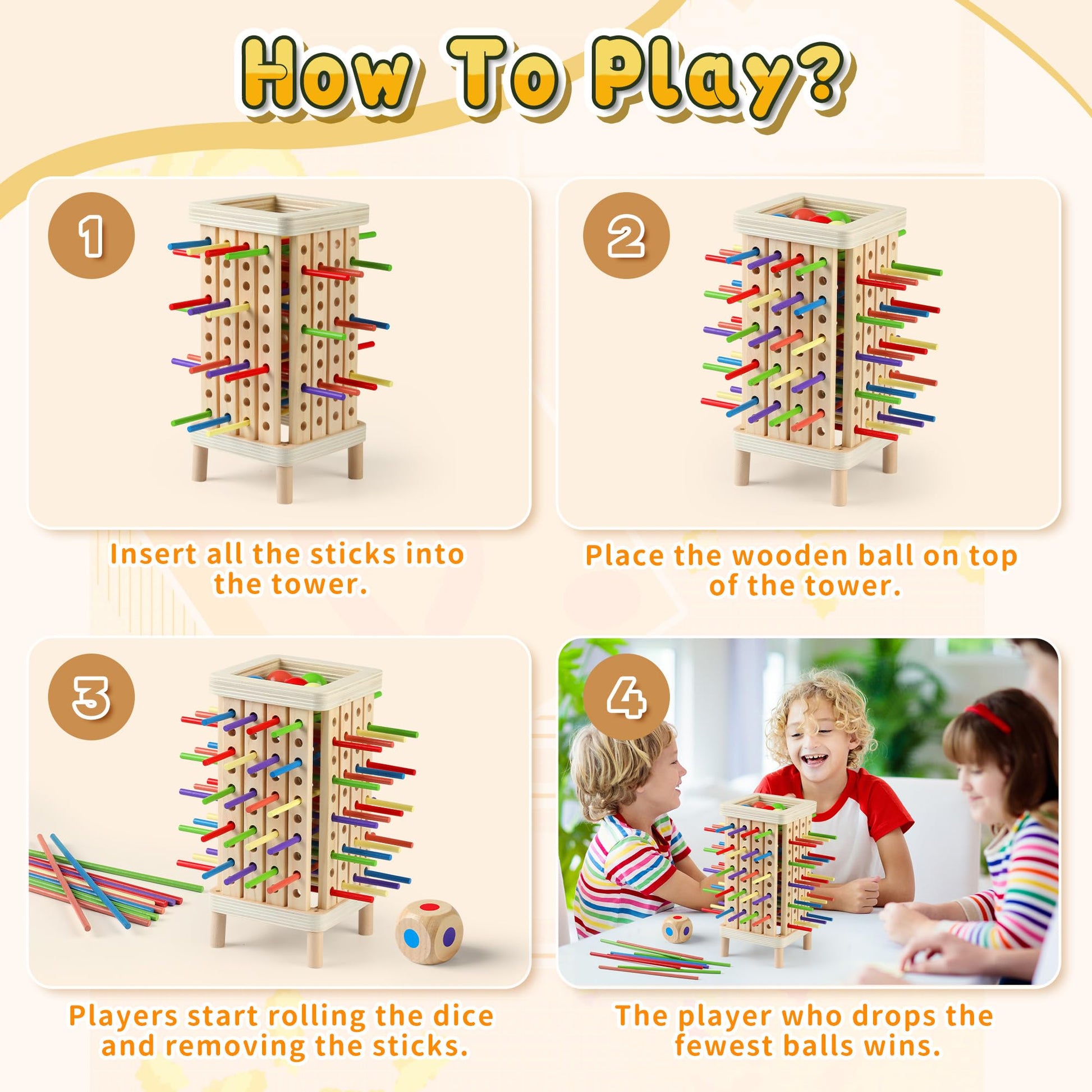 Pinshoon Montessori Game Wooden Board Game, Multiplayer for Kids 4-8, Math Educational, Fine Motor Skill Toy for Girls Boys, Classic Fun Games for Age