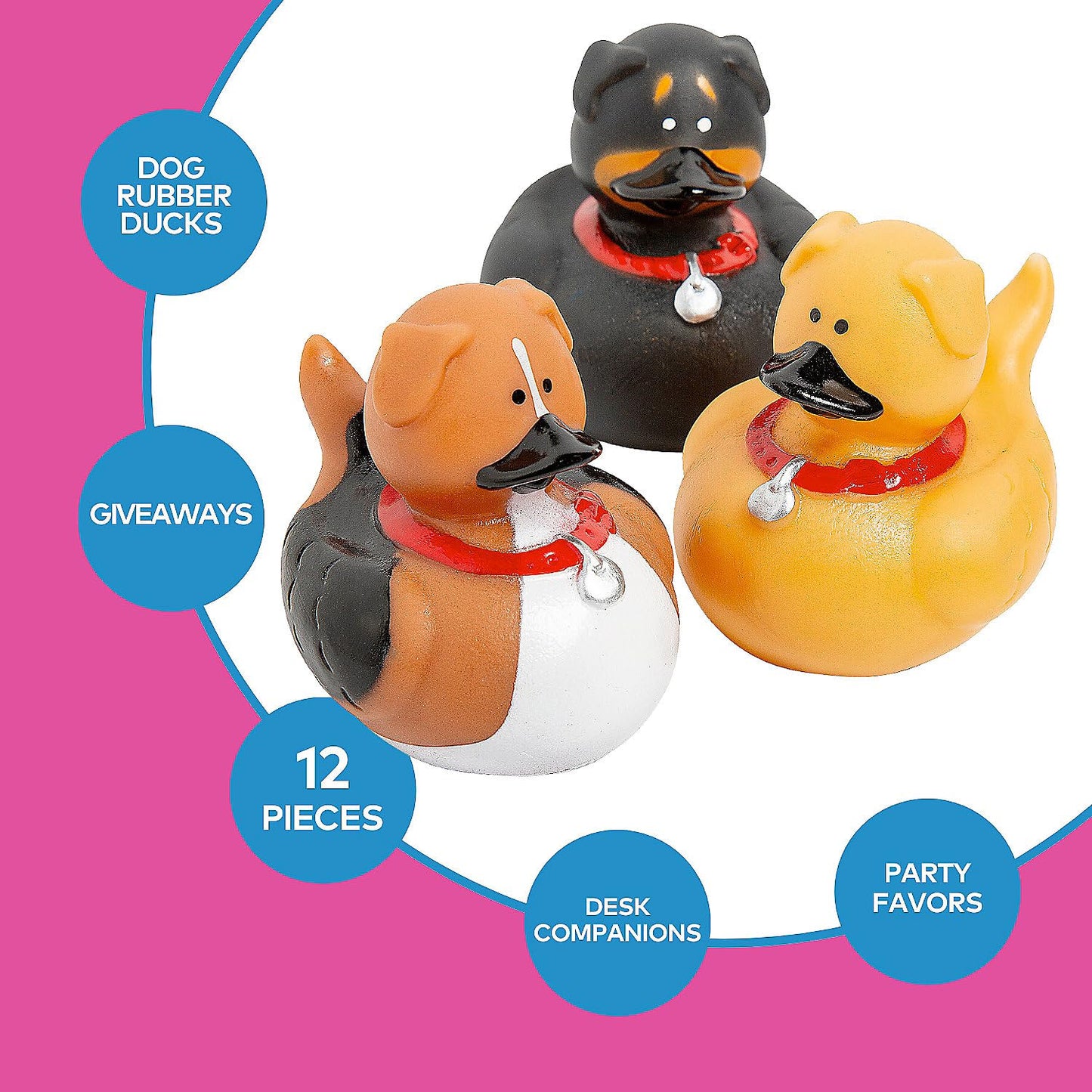 Fun Express Dog Mini Rubber Ducks in Bulk 12 Pack - Cute Rubber Ducks Party Favors for Kids Birthday Party Favors | Tiny Ducks Treasure Box Toys