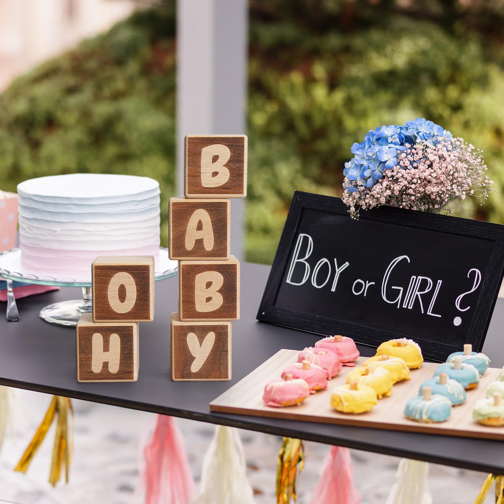 OH Baby Wooden Blocks for Baby Shower Party Table Centerpiece Decoration, Gender Reveal Letters Guestbook Keepsake - Small 2.0" Blocks