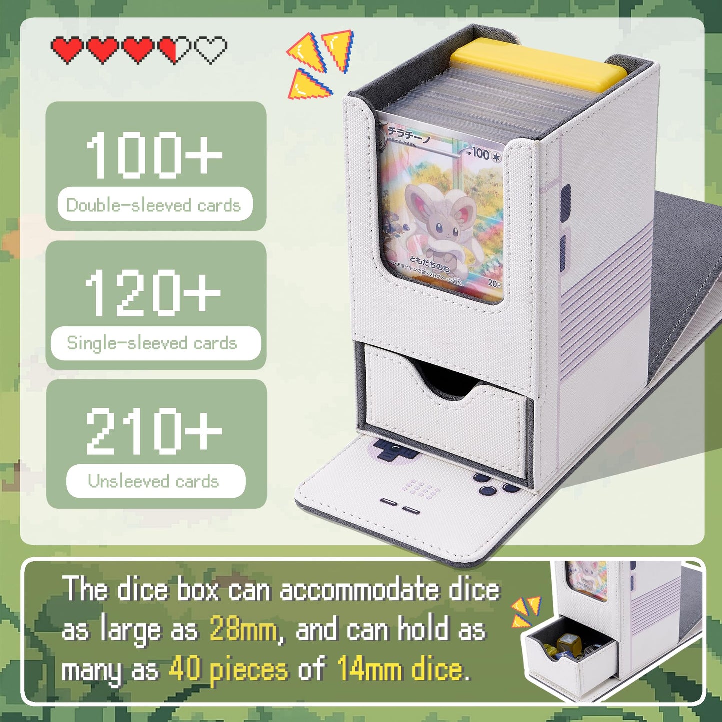Venssu Retro Gaming Console MTG Deck Box with Dice Tray, Card Deck Case with Commander Display, PU Leather Card Storage Box Fit 120 Single Sleeved