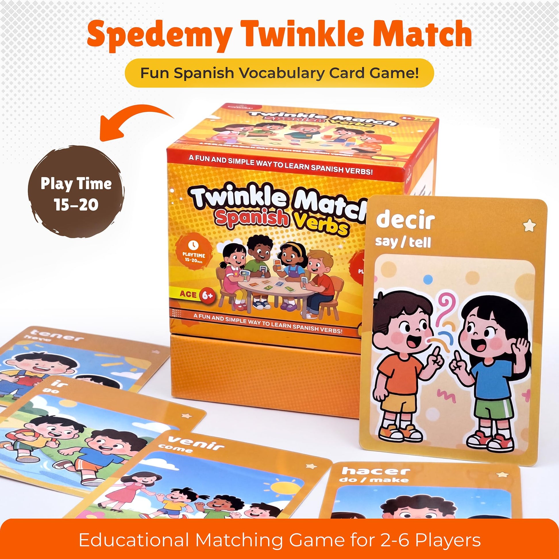 Spedemy Twinkle Match Spanish Card Game - 100 Vocabulary Matching Cards, Bilingual Games, Spanish Board Game for Kids, Beginners, Families, Homeschool